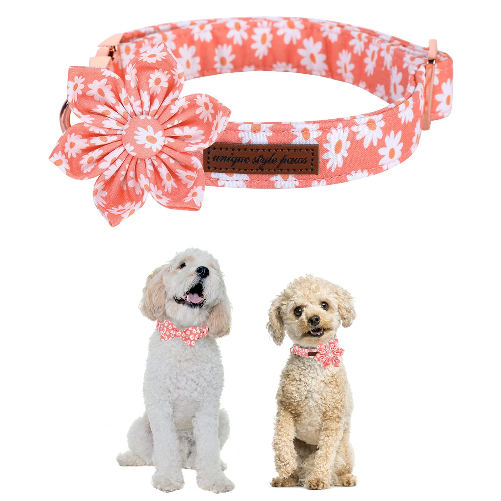 Unique Style Paws Dog Collar With Flower Tie Pink Daisy Summer Dog Collar For Small Medium Large Dogs With Adjustable Metal Buckle -S