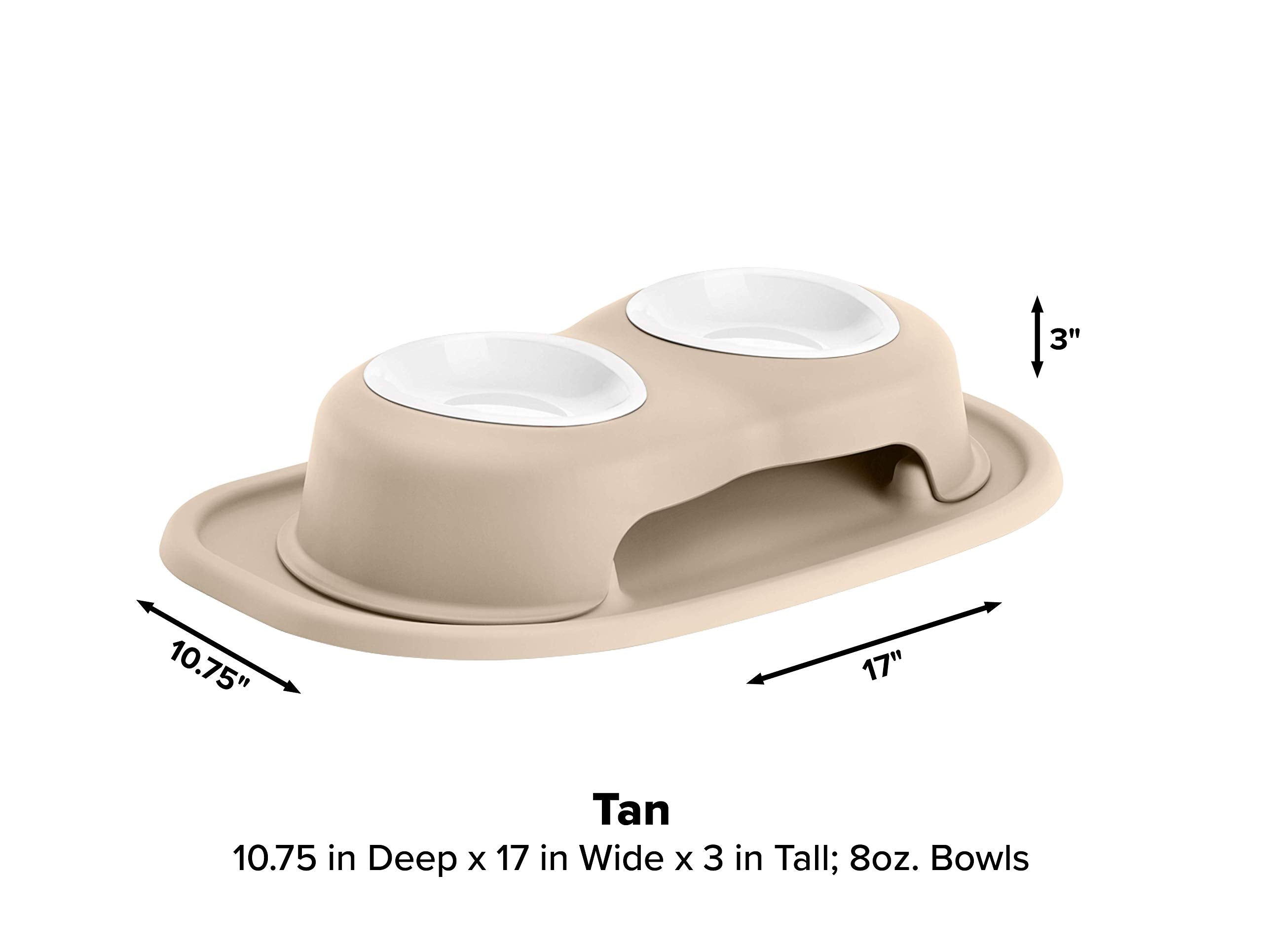 Weathertech Double High Pet Feeding System W/Plastic Dog/Cat Bowls - 3'' High Stand Tan (Pdhc0803Tntn)