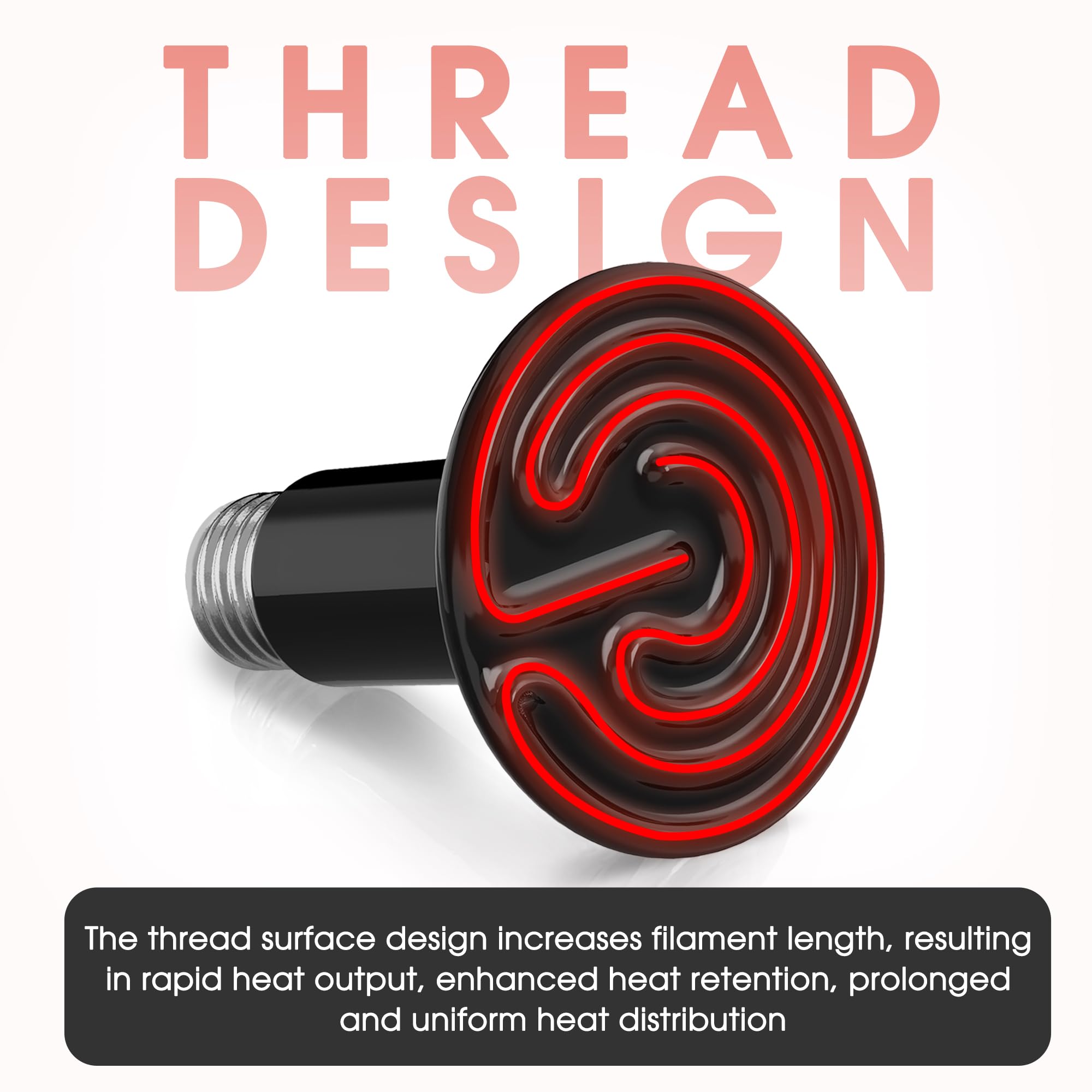 Ceramic Heat Emitter for Reptiles, 2 Pack 100W Heat Lamp Bulb, E26 Ceramic Reptile Heat Bulb Black, No Light Emitting Heat Lamp