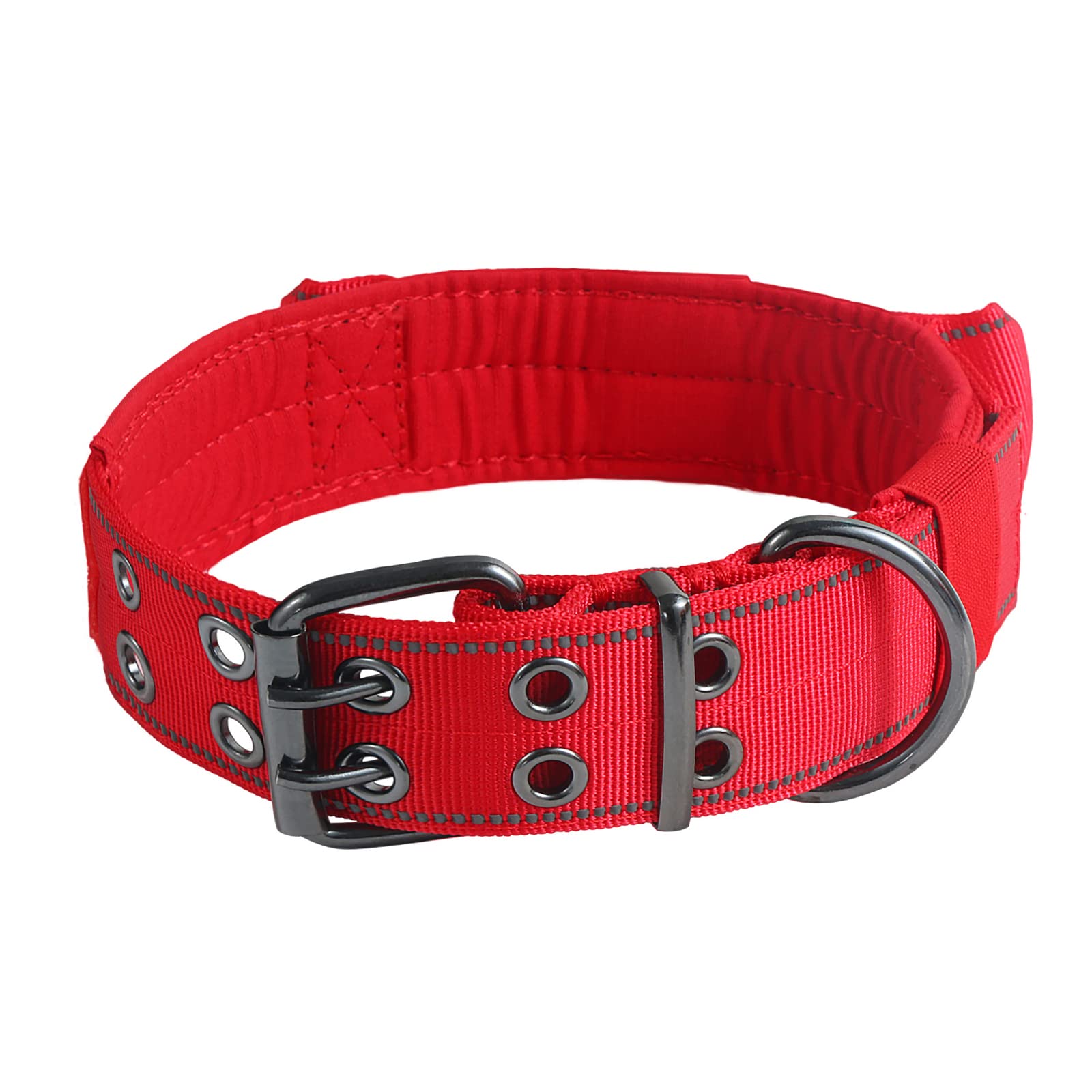 Yunleparks Reflective Dog Collar Heavy Duty Tactical With Control Handle And Metal Buckle For Dog Training(Large, Red)