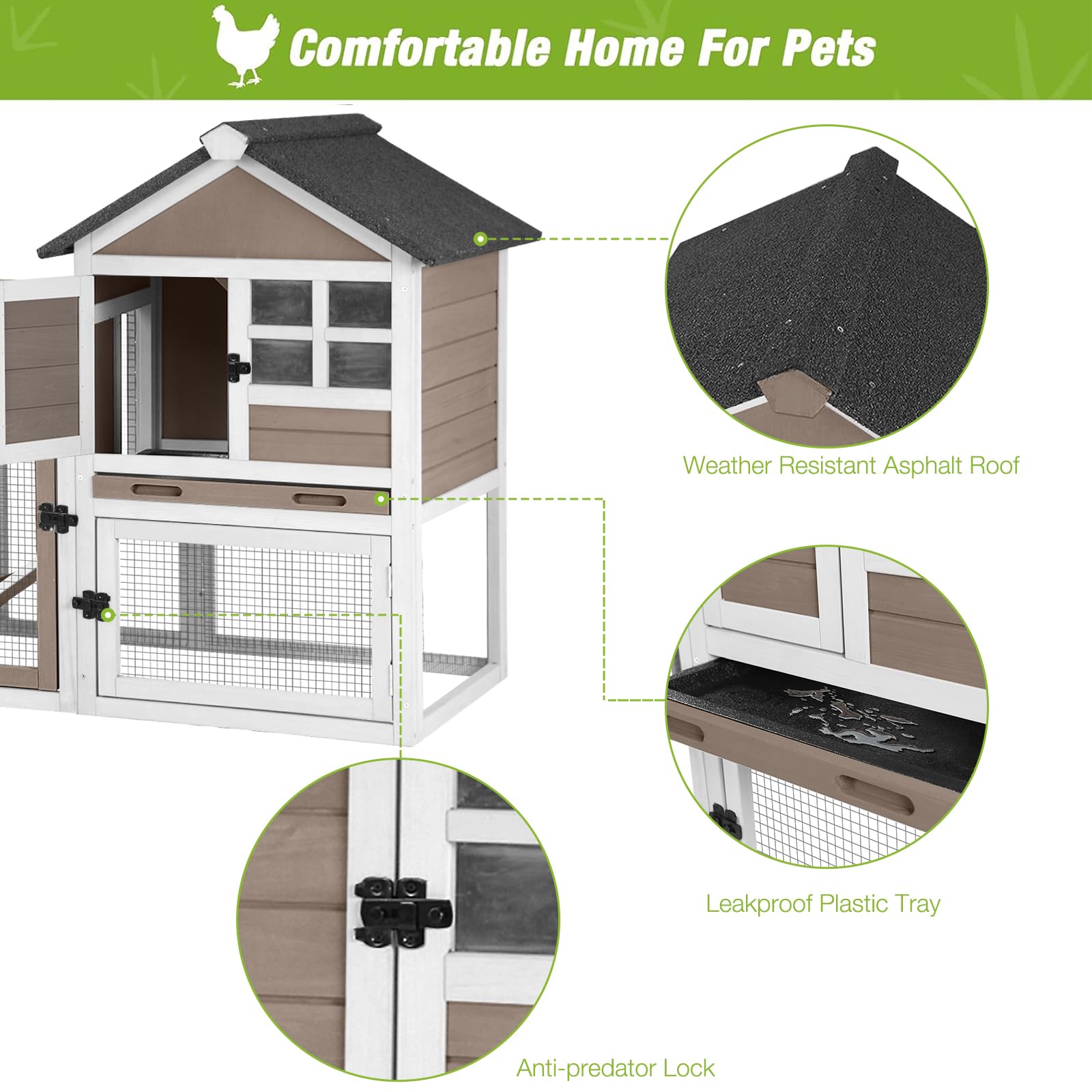Gutinneen Rabbit Hutch Outdoor Rabbit Cage Indoor, 51.6'' L Wooden Bunny Cage With No Leakage Pull Out Tray, Guinea Pig Cage For