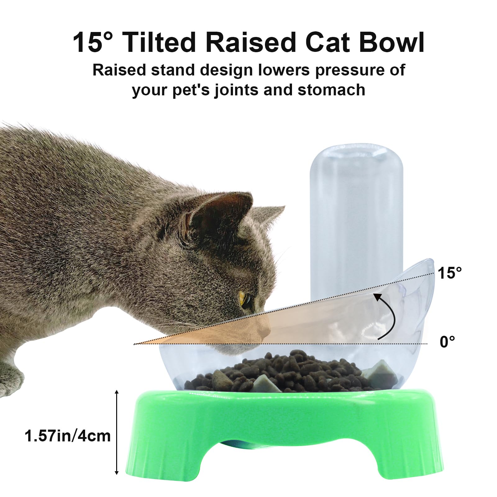 Triple Cat Bowls - 15 Tilt 3-In-1 Water Feeder Bowls With Automatic Water Bottle, Whisker Friendly Elevated Feeding Dishes For S
