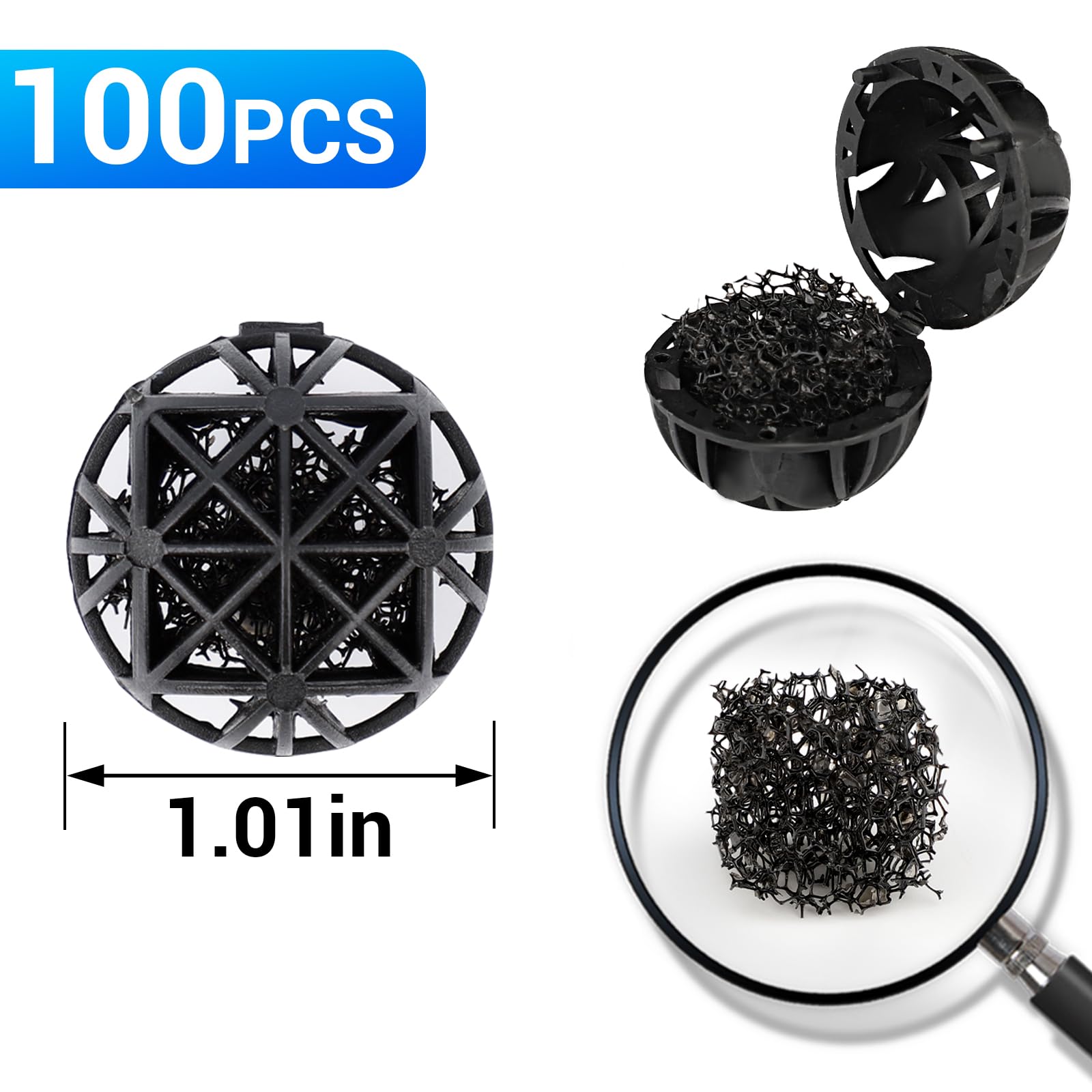 Segarty Aquarium Bio Balls, 1 Inch Koi Pond Filter Media Bio Ball With Sponge For Aquarium Filter Canister Filter Biological Fil