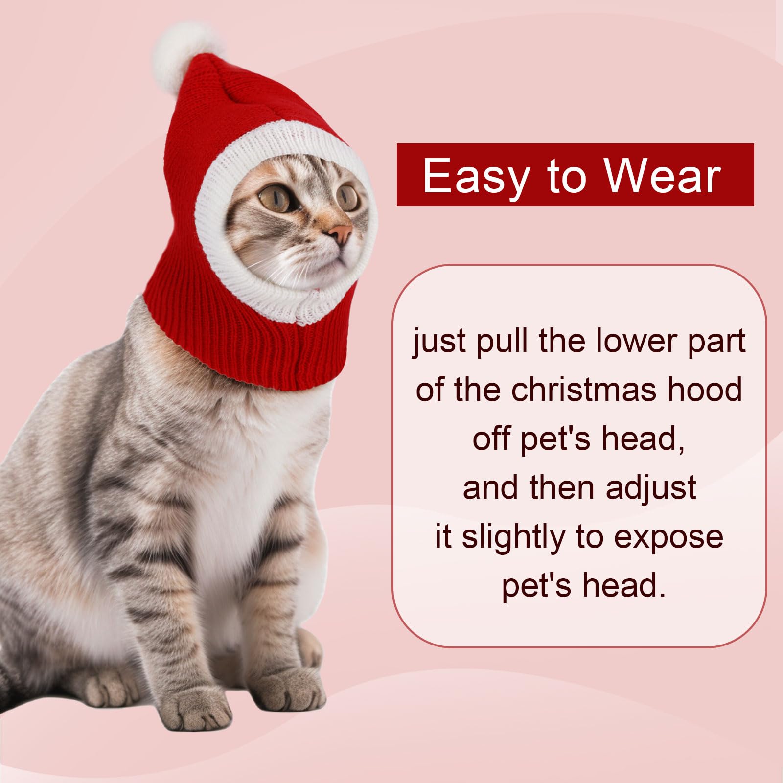 Christmas Pet Hat - Red Knitted Cat Santa Dog Hat, Warm Winter Neck Ear Warmer Headband Protector Costume Headwear for Pet Outfi