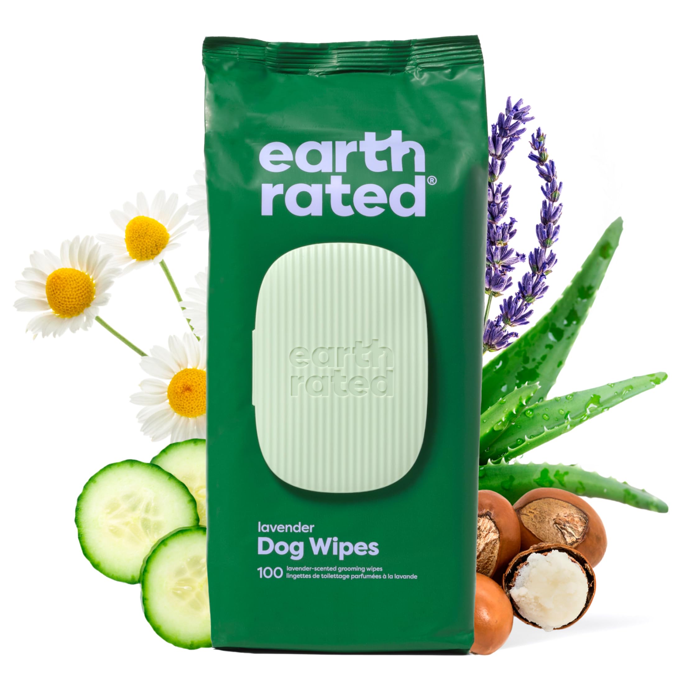 Earth Rated Dog Wipes, New Look, Thick Plant Based Grooming Wipes For Easy Use On Paws, Body And Bum, Lavender Scented, 100 Count
