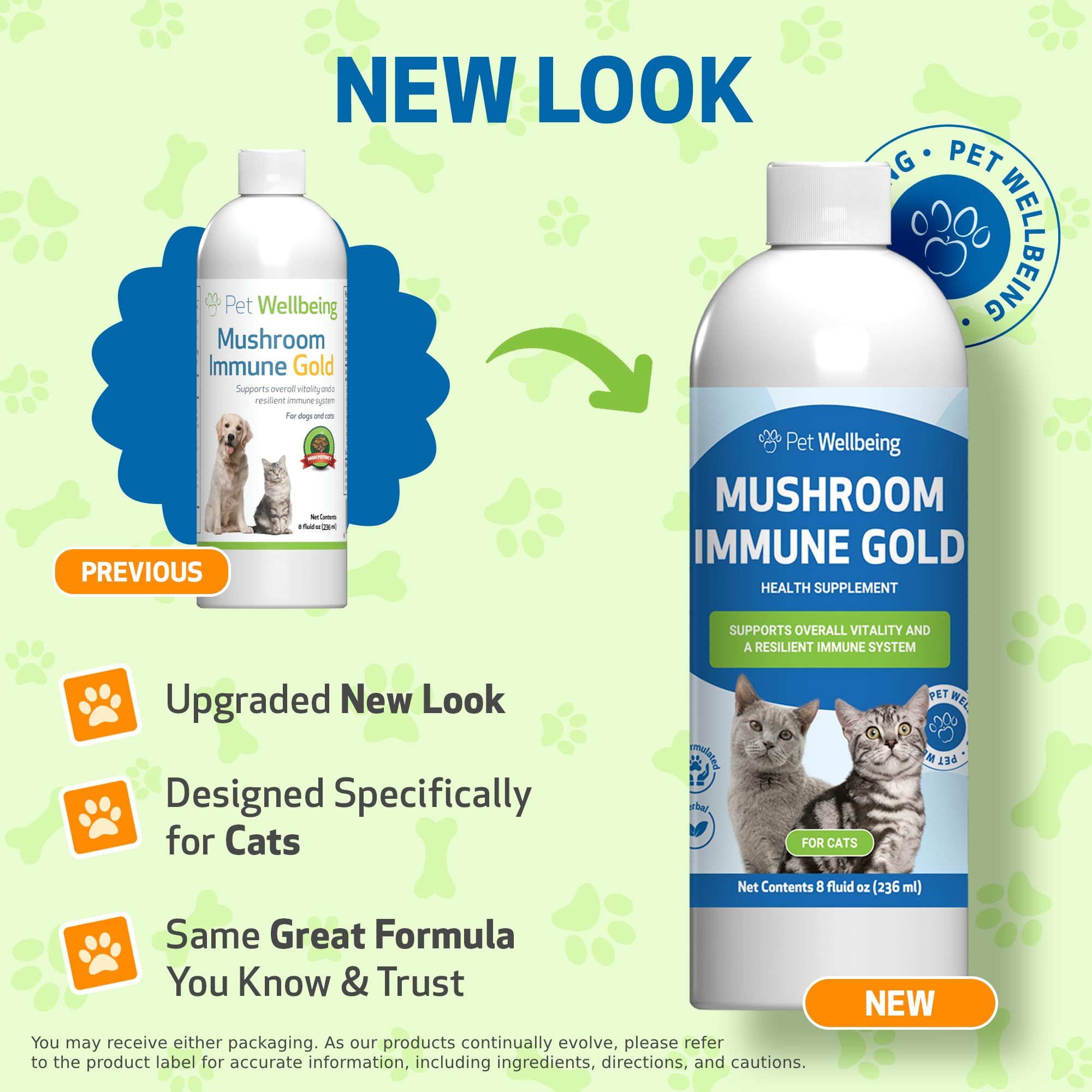 Pet Wellbeing Mushroom Immune Gold for Cats - Holistic Immune Support with Reishi, Maitake, Turkey Tail, and Milk Thistle - Vete