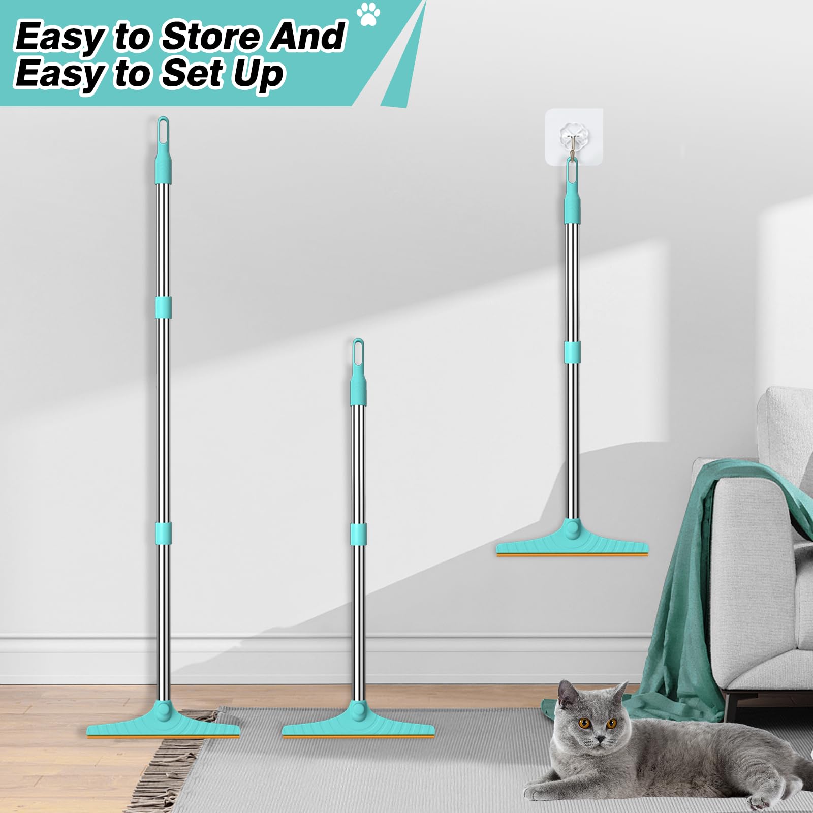 Carpet Rake For Pet Hair Removal, Reusable Cat Dog Hair Remover With 45? Long Handle Advanced Lint Remover Scraper For Carpets, Rugs, Mats, Couch