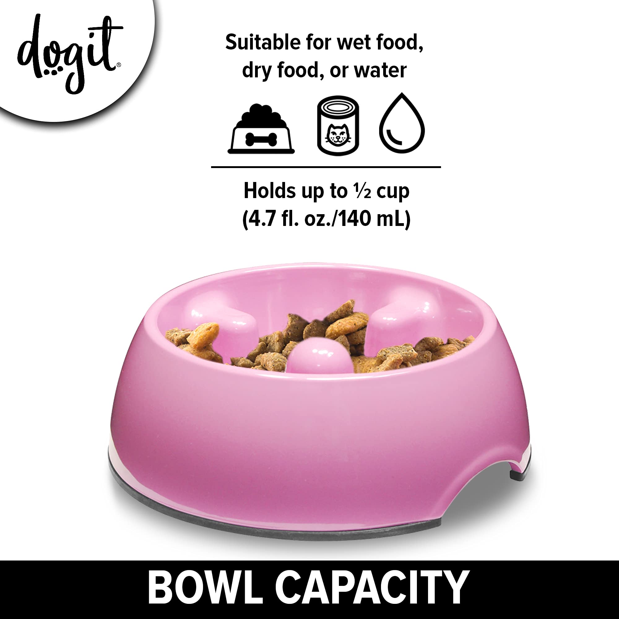 Dogit Dog Bowl Slow Feeder, Pink, Xs, Non-Slip Base, Easy To Clean, Promotes Healthy Eating