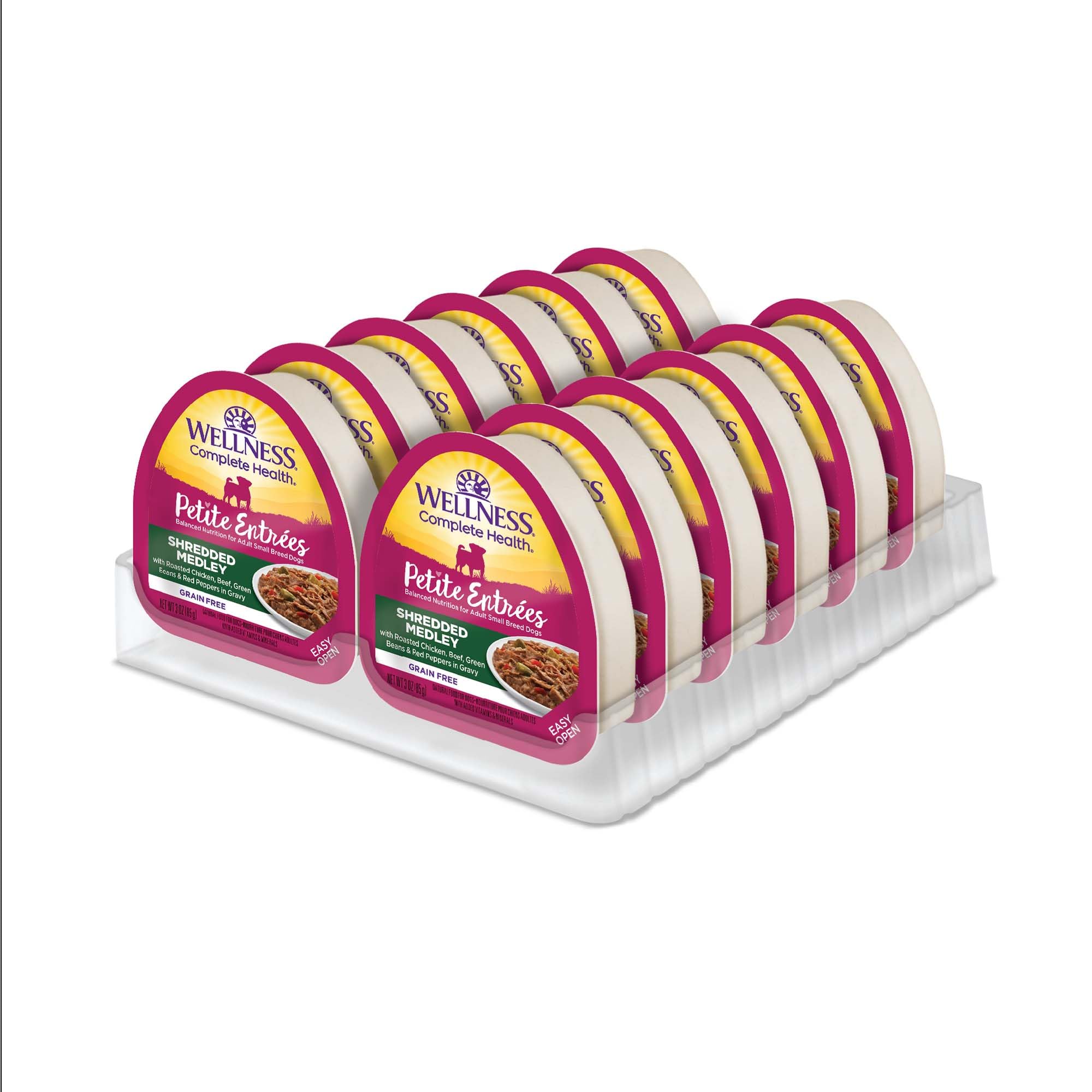 Wellness 3 Oz Grain Free Natural Wet Small Breed Roasted chicken, beef, green beans & Red Peppers. (12 Pack), One Size