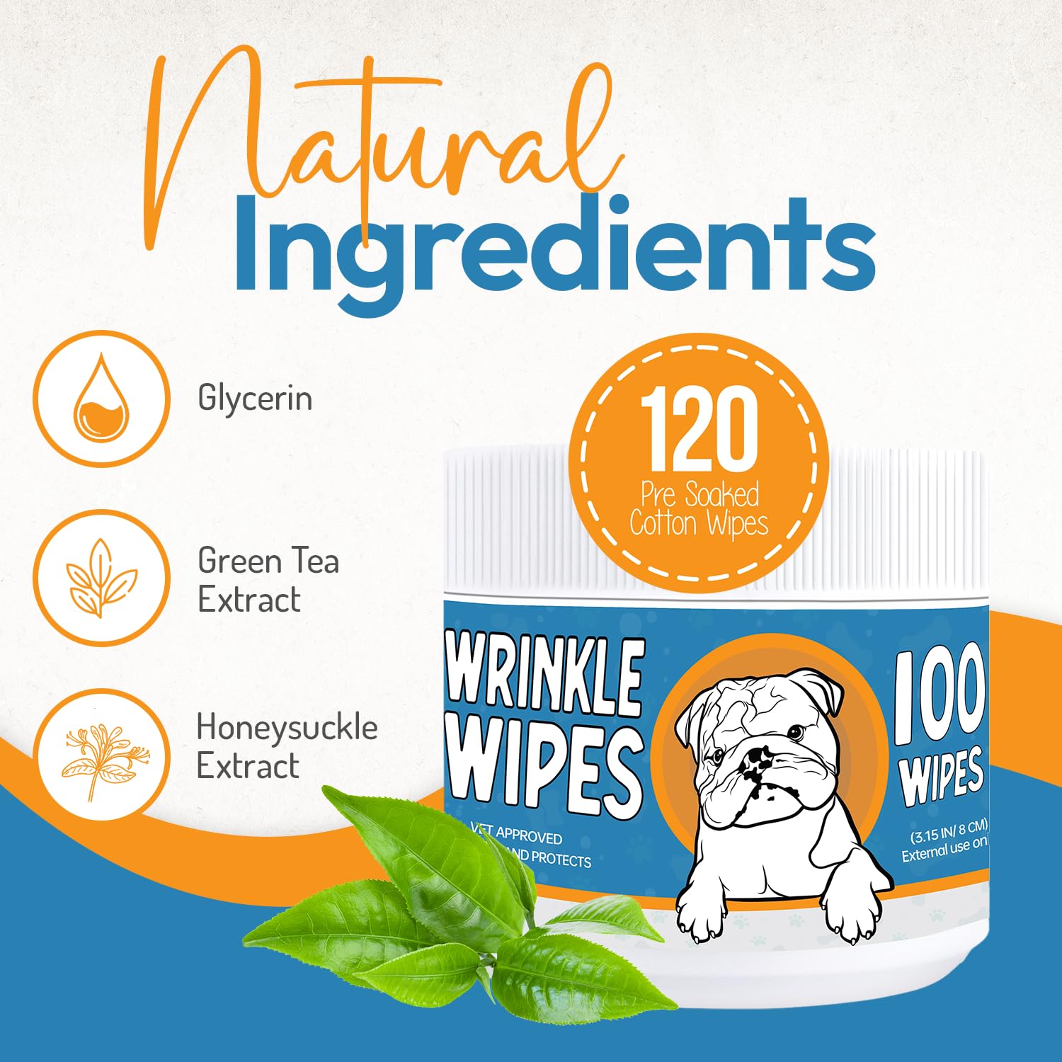 Bulldog Wrinkle Wipes For Dogs – Deodorizing & Soothing With Honeysuckle Extract – Non-Irritating, Cleans Wrinkles, Folds, Paws & Tail Pockets – For Bulldogs, Pugs & Frenchies (100 Count)