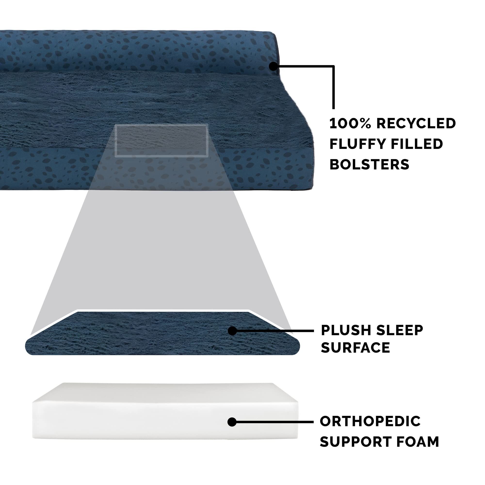 Furhaven Orthopedic Dog Bed For Large Dogs W/ Removable Bolsters & Washable Cover, For Dogs Up To 125 Lbs - Plush & Almond Print