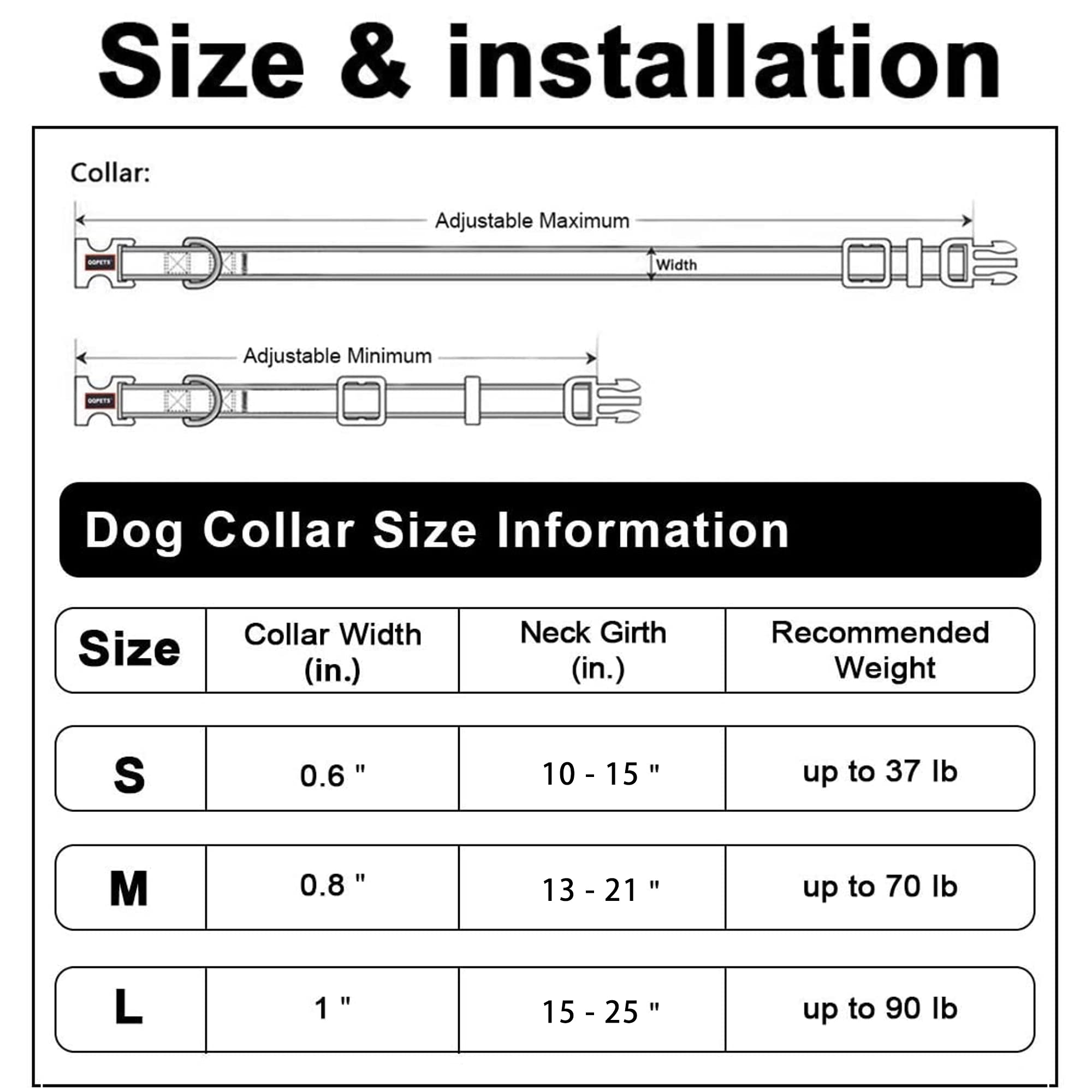 Roses&Poetry Reflective Dog Collar With Gradient Azure, Adjustable Durable Pet Collars For Small Medium Large Dogs (Azure-L)