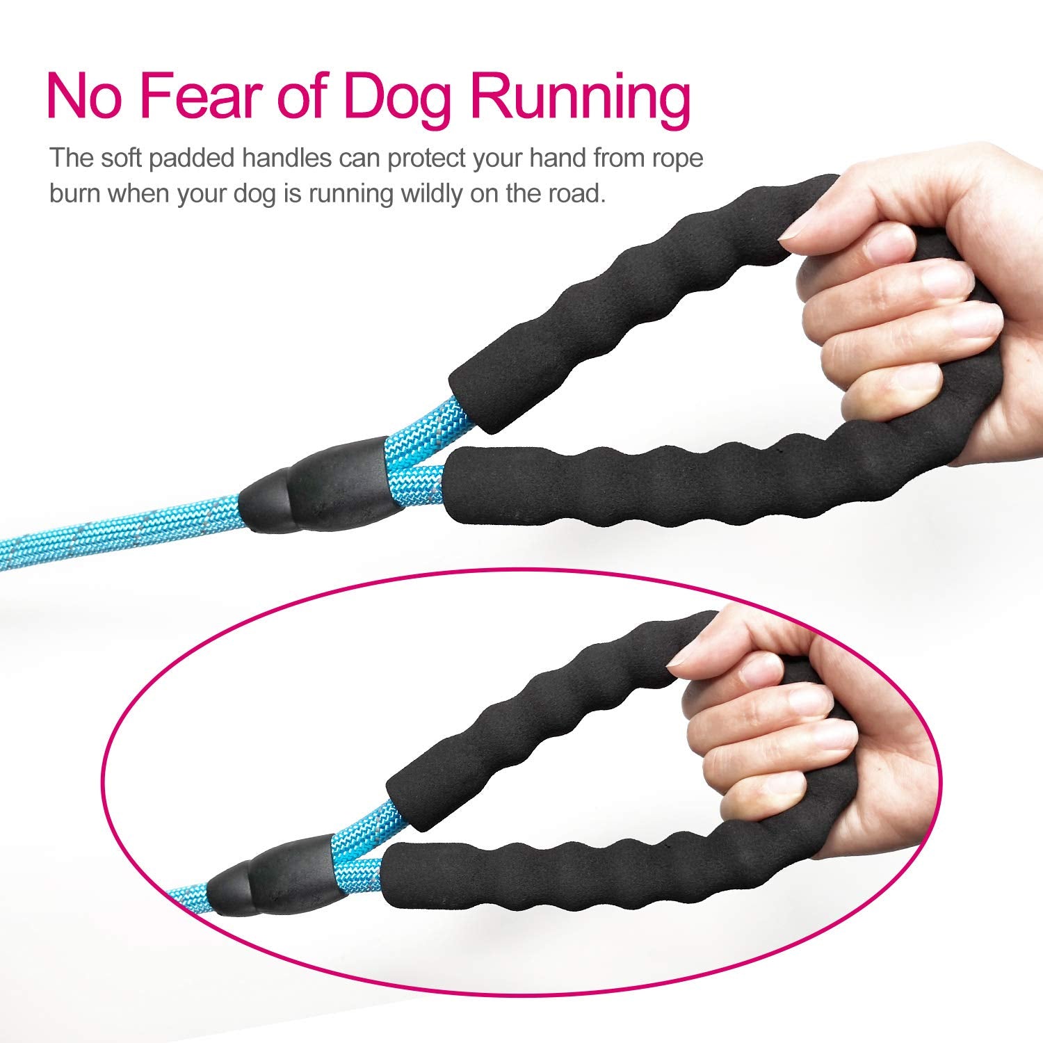 Vldco 10 Ft Strong Dog Leash Extra Heavy Duty Rock Climbing Rope Comfortable Padded Handle Highly Reflective Threads For Small Medium Large Dogs, 1/2 Inch Diameter (Blue)
