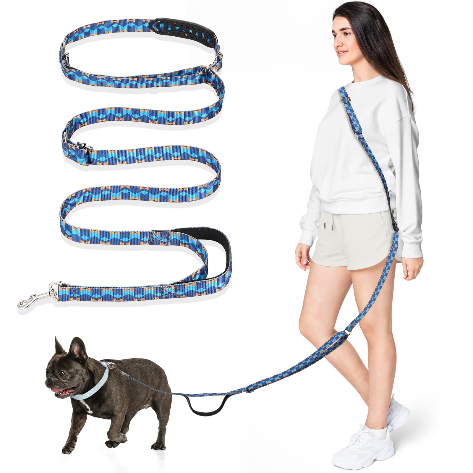 Tivray Hands Free Dog Leash with Sponge Handle, 8.5ft Versatile Crossbody Waist Leash with 3 Rings for Puppy, Small & Medium Dog