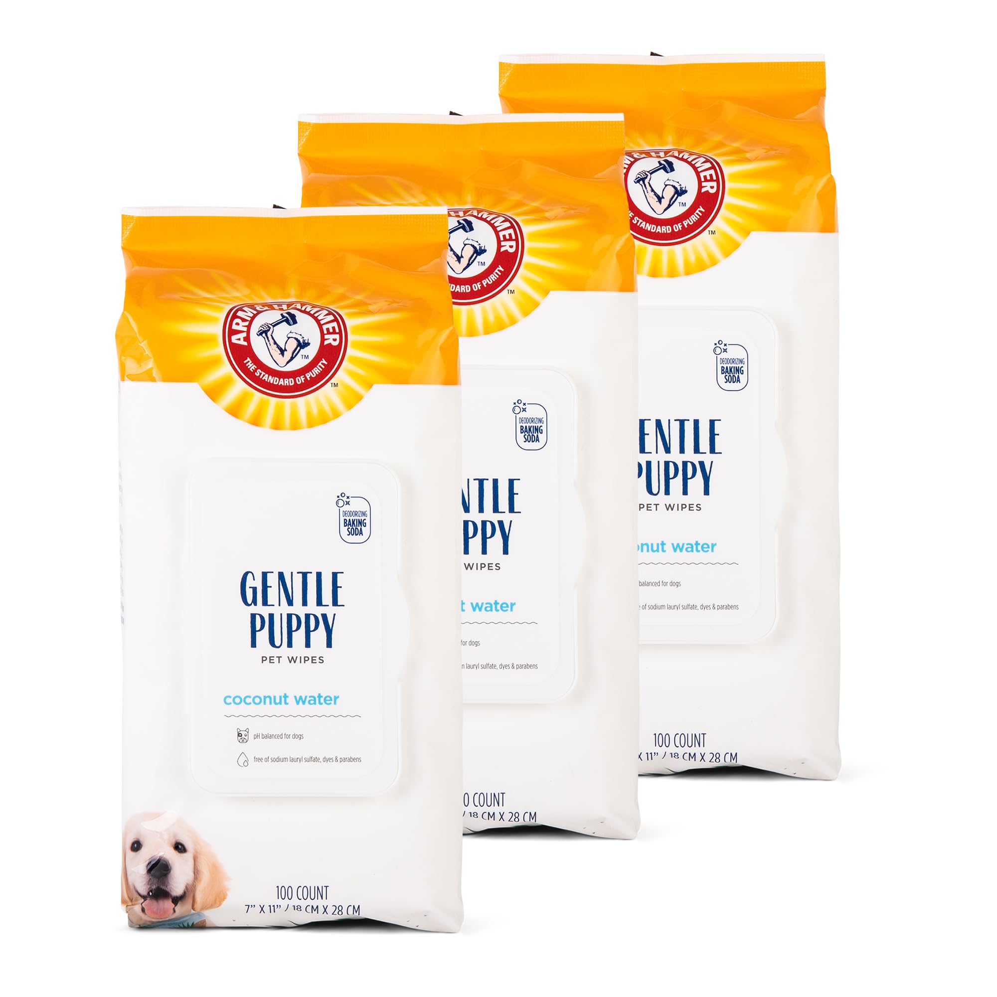 Arm & Hammer For Pets Gentle Puppy Bath Wipes, Coconut Water All Purpose Puppy Cleaning Wipes Remove Odor & Refresh Skin For Pets Gentle Tearless Pet Wipes 100 Count, (Pack Of 3)
