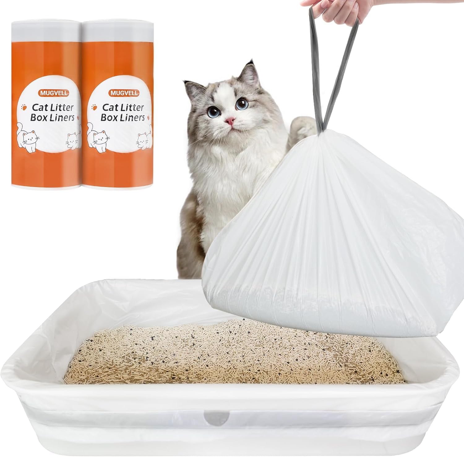 Mugvell Cat Litter Box Liners 30 Count, 37'' X 18'' Jumbo Cat Litter Bags With Drawstring, Xl Heavy Duty Litter Pan Liners, Litt