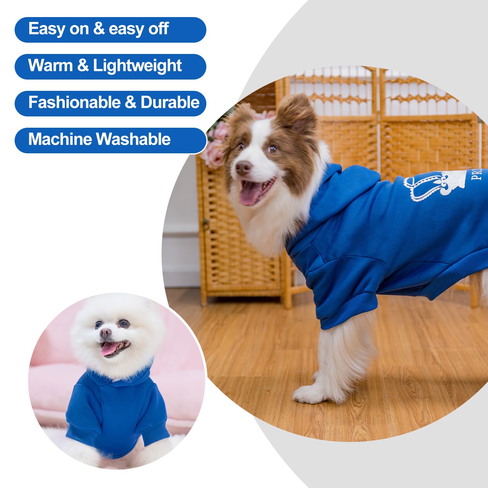 Expawlorer Prince Dog Hoodie For Boy - Hooded Sweater With Leash Hole, Cold Weather Clothes, Sweatshirt With Pocket, Pet Warm Ou