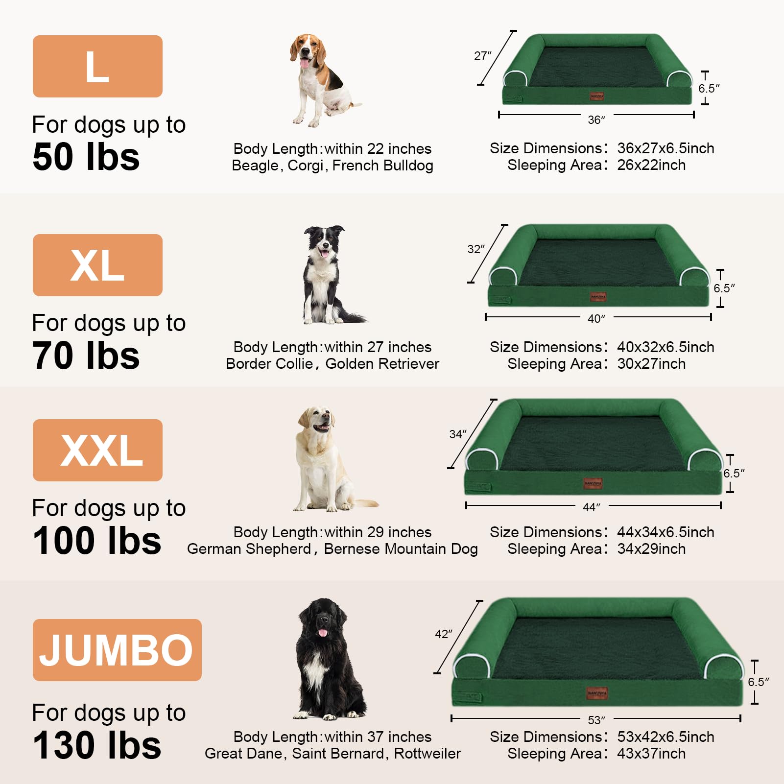 Large Dog Bed Orthopedic Washable: Beds Bolster Xl Bed Big Xlarge Dogs Egg Crate Foam Couch Sofa Waterproof With Removable Cover - Emerald