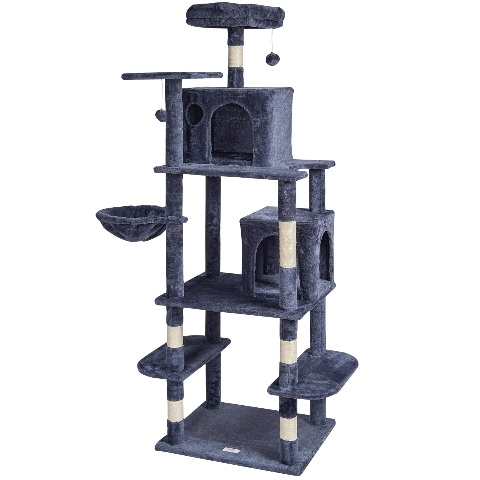 VEVOR Cat Tree 68.5 Cat Tower with Cat Condos Sisal Scratching Post Dark Grey