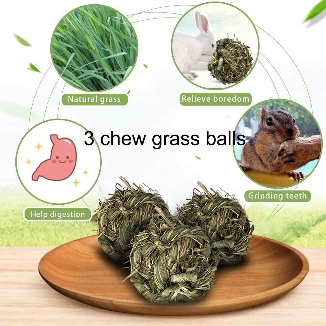 Tfwadmx Rabbit Timothy Grass Ball, Small Animal Activity Play Balls Chew Toys Teeth Grinding For Bunny Guinea Pig Hamster Rat Gerbil Chinchilla