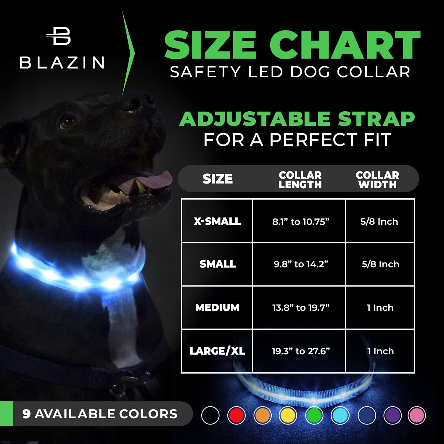 Blazin Led Light Up Dog Collar - 1,000 Feet Of Visibility - Brightest For Night Safety - Usb Rechargeable Waterproof Dog Collar