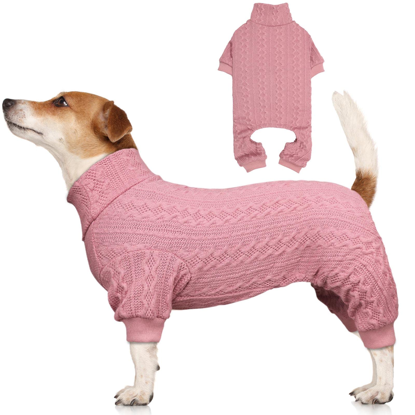 Dog Sweater Turtleneck Knitted Dog Clothes Solid Color Puppy Sweater Warm Cat Sweater Dog Sweaters For Large Dogs (Pink & L)