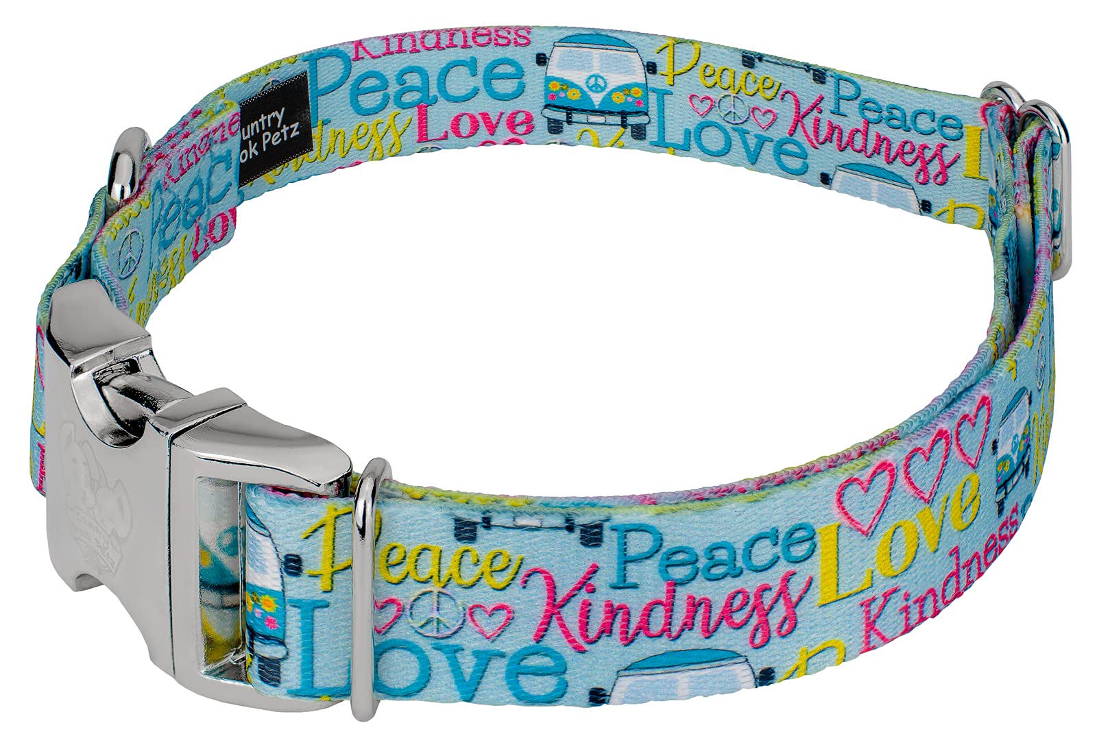 Country Brook Petz - Premium Love And Peace Dog Collar And Leash - Groovy Collection Featuring Far Out Designs (5/8 Inch, Small)