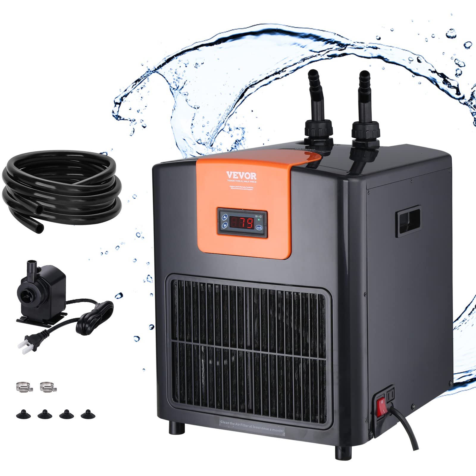 VEVOR Aquarium Chiller, 92 Gal 348 L, 1/4 HP Hydroponic Water Chiller, Quiet Refrigeration Compressor for Seawater and Fresh Wat