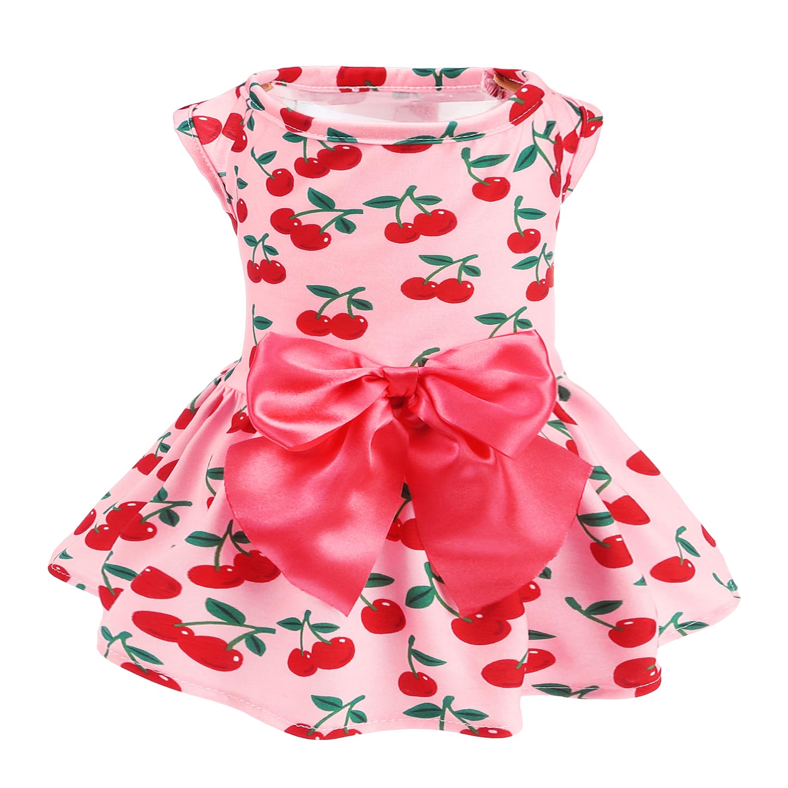 Pupteck Print Dog Dress Pet Apparel With Cute Bowtie Puppy Clothes Outfit, Cherry, Xs