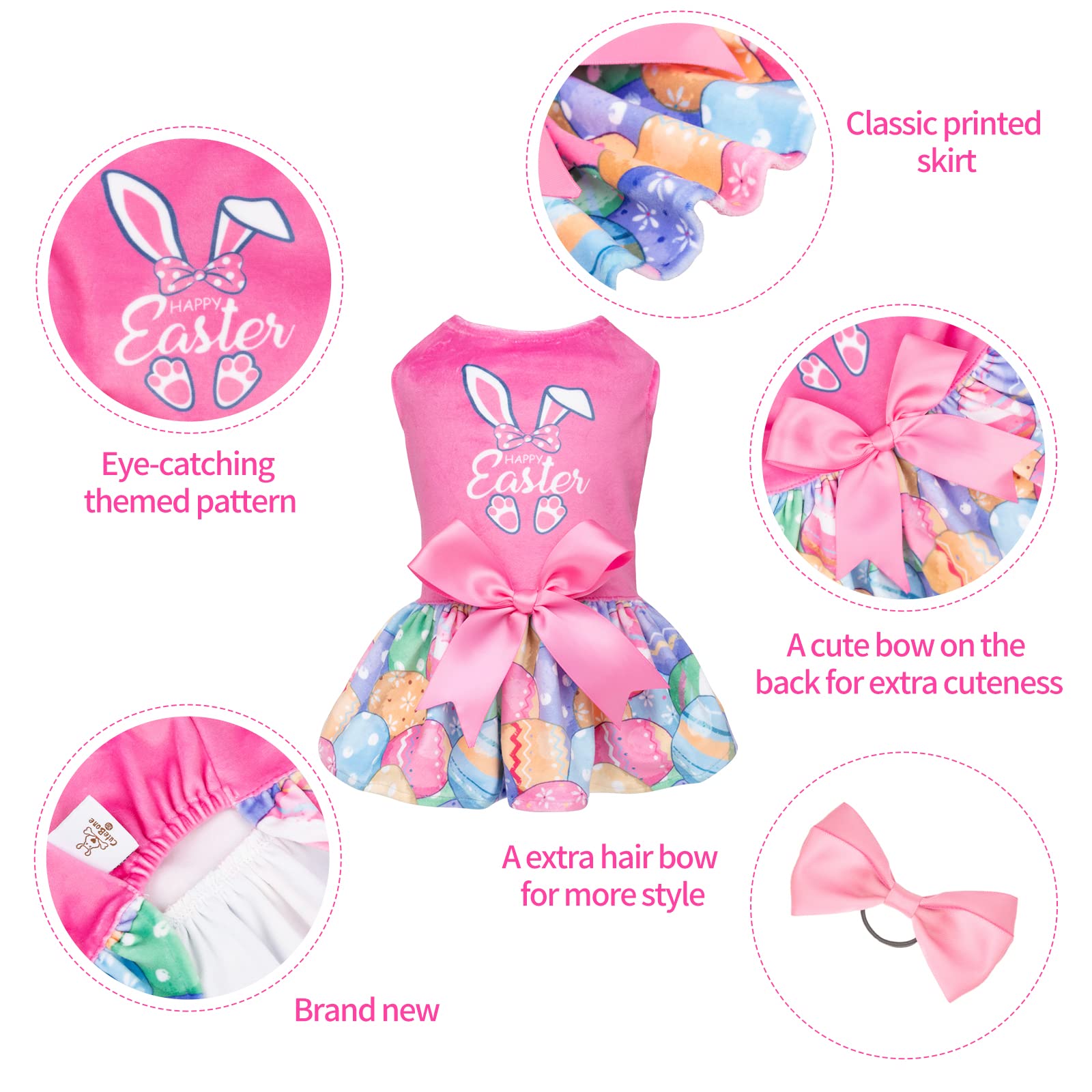 Cutebone Happy Easter Eggs Dog Dress Velvet For Small Dogs Girl Pink Puppy Dresses Dog Clothes Cva18L-D