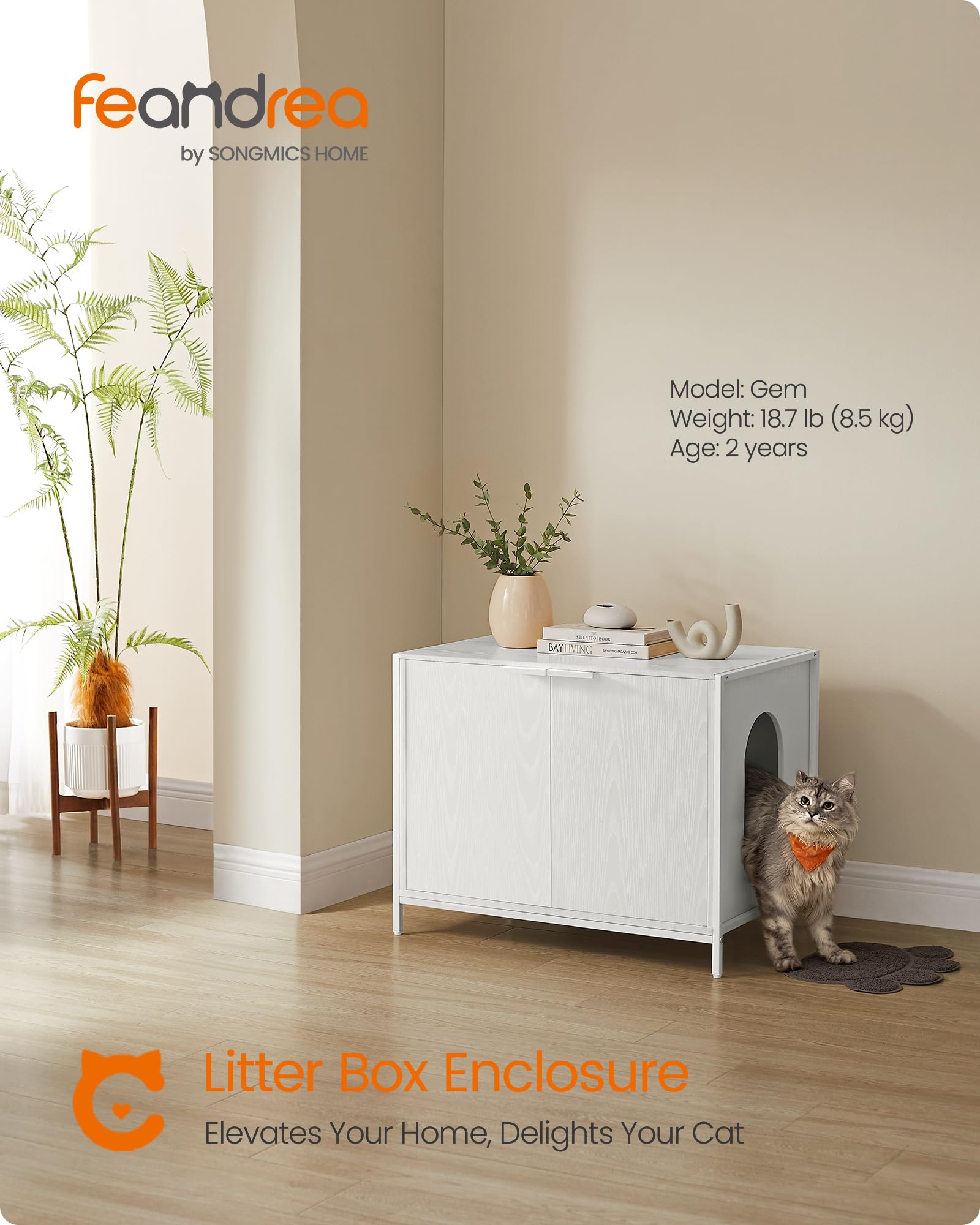 Feandrea Litter Box Enclosure, Modern Cat Litter Box Furniture Hidden, with Handles, Magnetic Locks, Cat House, Side End Table,