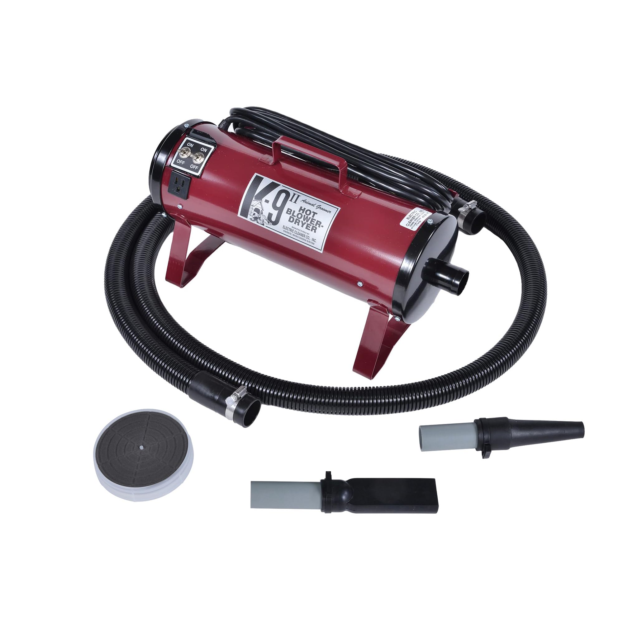 Electric Cleaner Company K9 Ii Dog Blow Dryer - High Power Grooming Dryer, Heavy Duty, 10' Hose, Deshedding, Burgundy