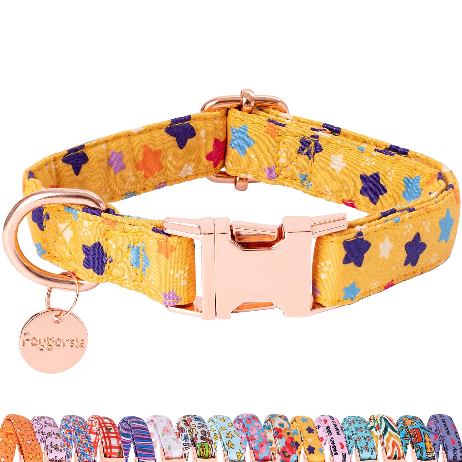 Faygarsle Yellow Stars Pattern Dog Collar For Small Medium Large Dogs Cute Puppy Collars For Female Dogs For Summer Spring Weddi