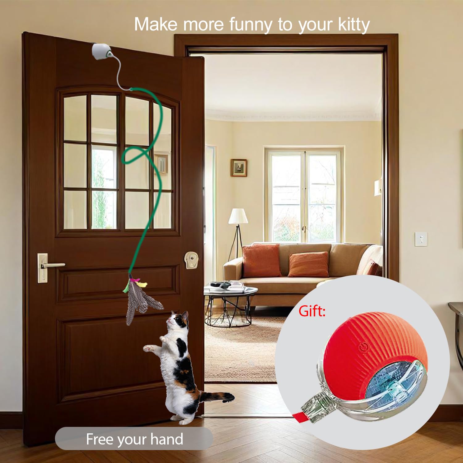 Scsuupoee Cat Toys Hanging Door Electric And Moving Ball, Cats Toy Interactive For Indoor For Bored Feather Toys Kitten Recharge