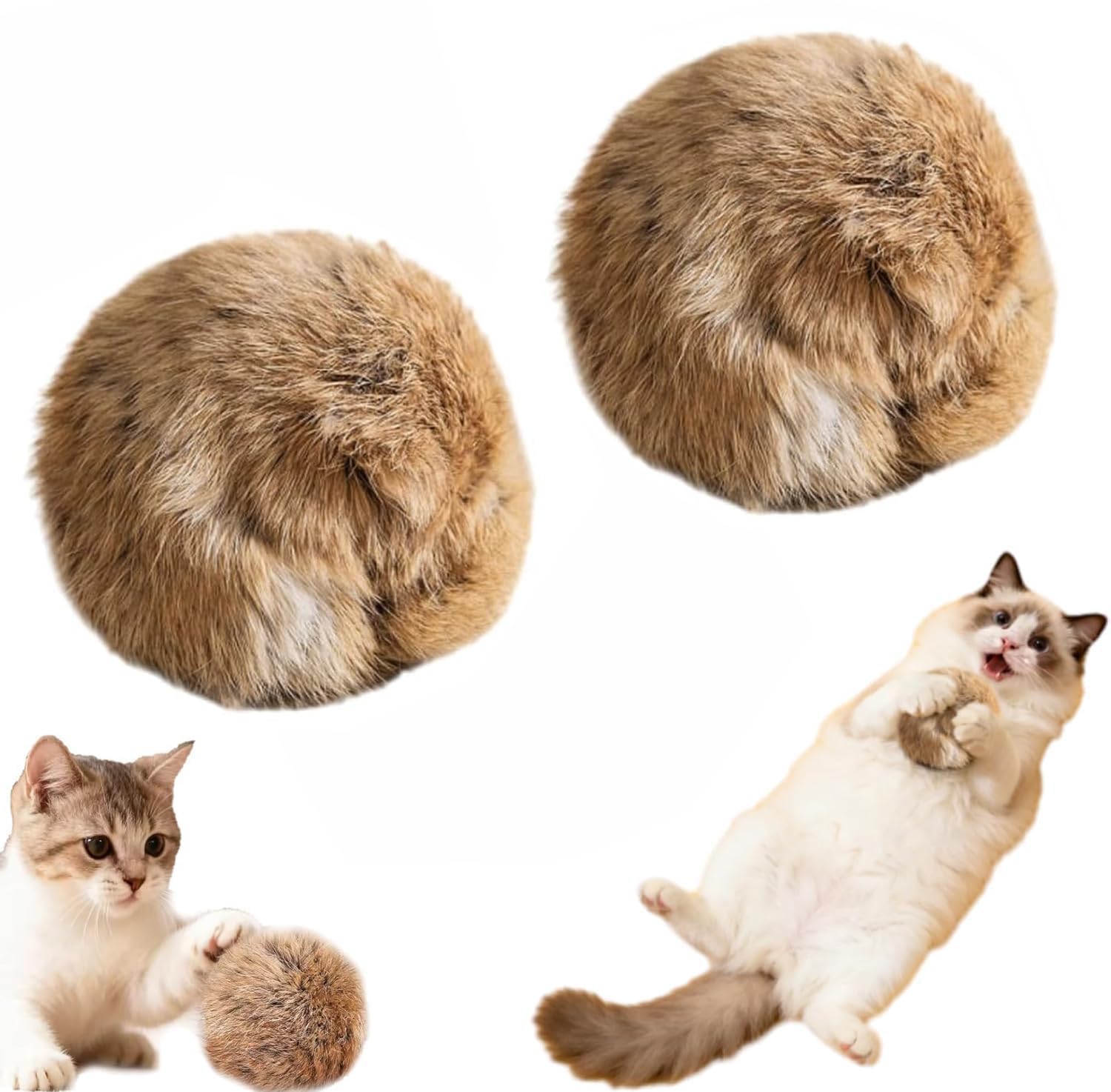Chrbdonica 2Pcss Rabbit Fur Cat Toys, Soft Fluffy Cat Toy Ball, Furry Catnip Toy Ball Washable And Fun To Chase, Suitable For In
