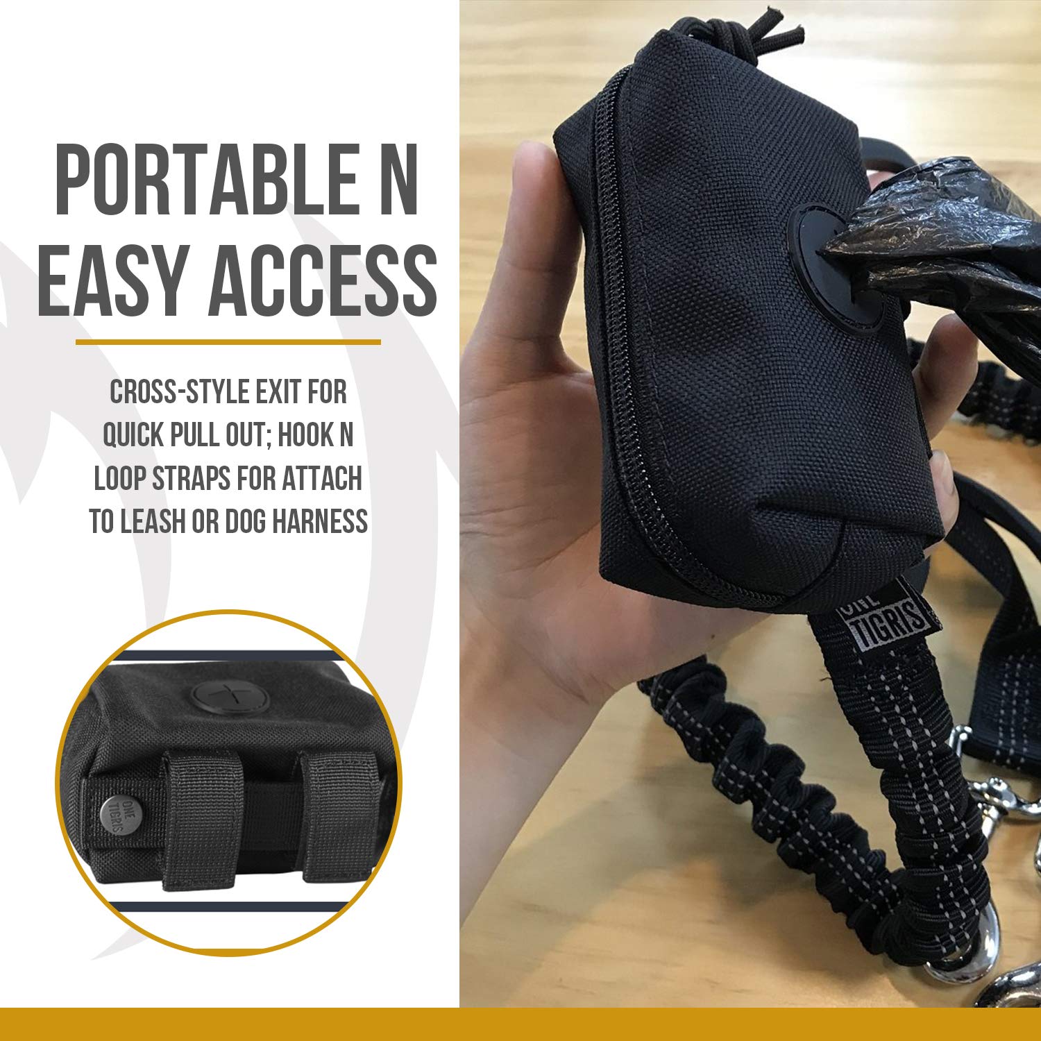 Onetigris Doggy Poop Bag Holder Zipper Dog Waste Bag Pouch Leash Attachment For Walking Training Running Hiking