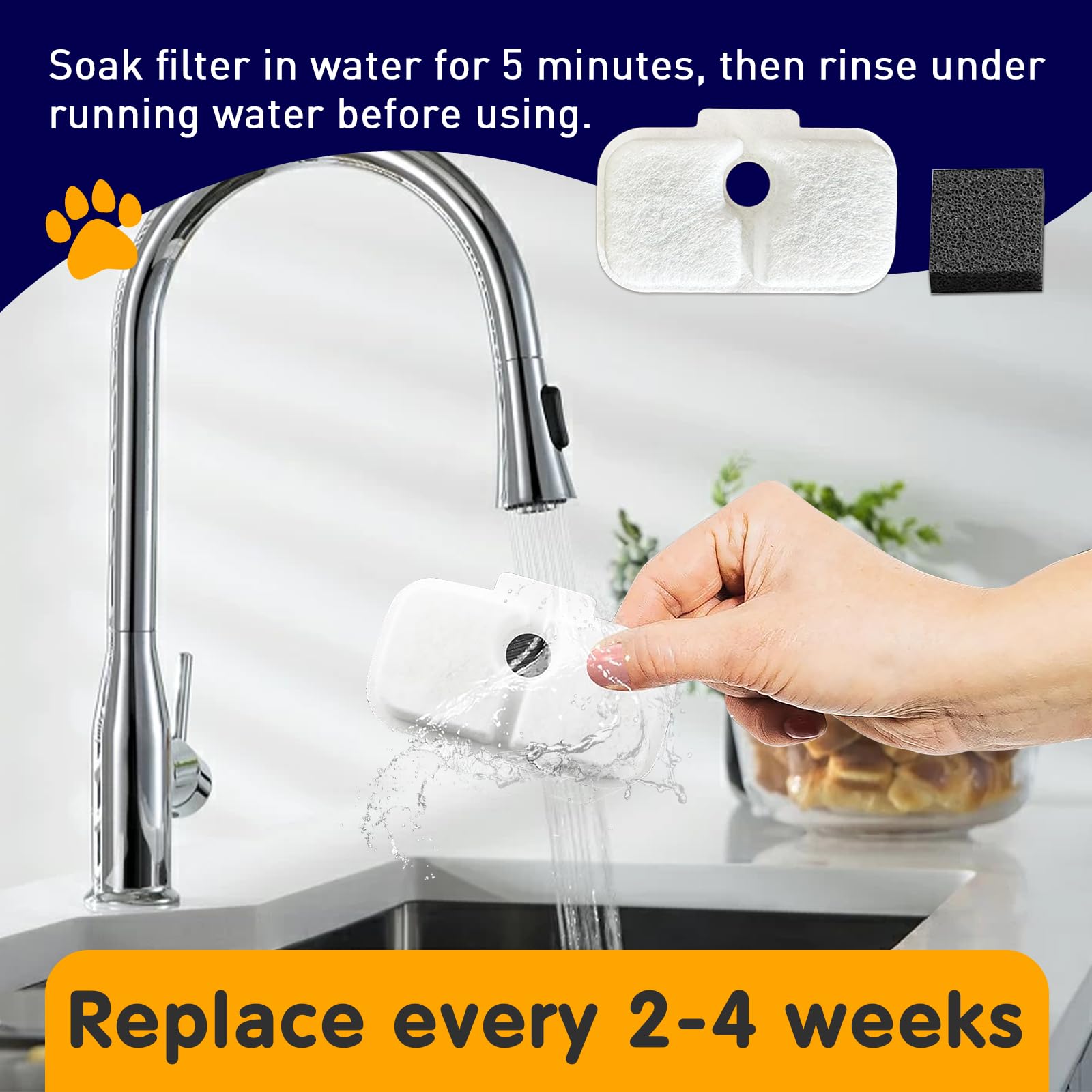 24 Pcs Cat Water Fountain Filter Replacement For Petlibro - Pre-Filter Sponges Compatible With Plwf105, Plwf115, Plwf005 - Keep