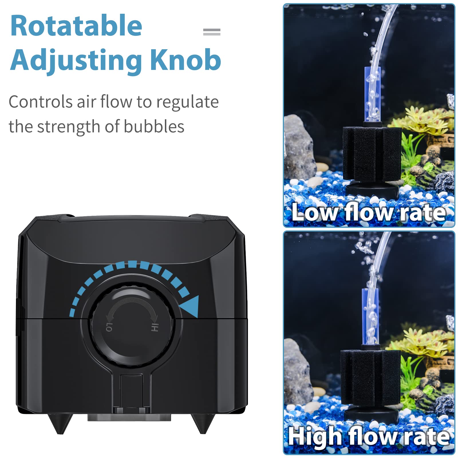 Uniclife Aquarium Air Pump Adjustable 4 Lpm 2 Outlets Oxygen Pump With Accessories 100 Gallon Fish Tank
