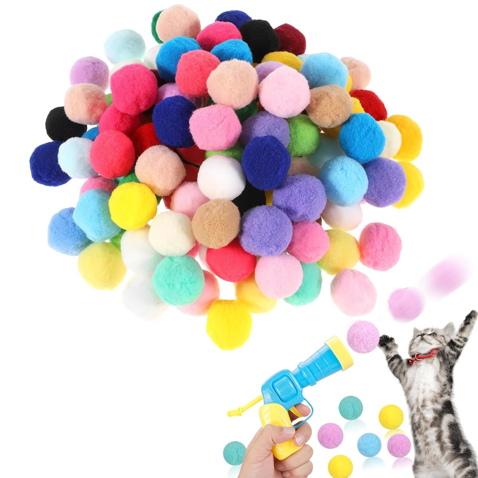 Yuisi Cat Toy Launcher With 100Pcs Felt BallsInteractive Indoor Kitten Exercise & Play Toy, Diy Craft Supplies For Creative Dec