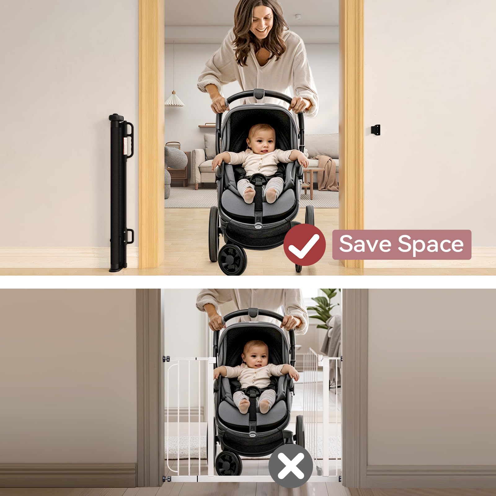 Retractable Baby Gate, Momcozy Mesh Baby Gate or Mesh Dog Gate, 33 Tall,Extends up to 55 Wide, Child Safety Gate for Doorways, S
