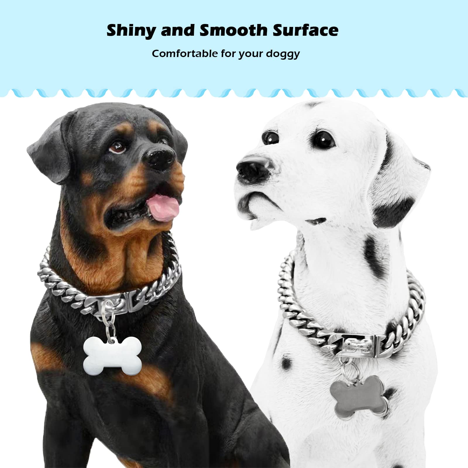 Strong Stainless Steel Silver Dog Collars with Safety Buckle Lock,Cuban Link Chain Training Walking Collar,Dog Necklace Chain fo