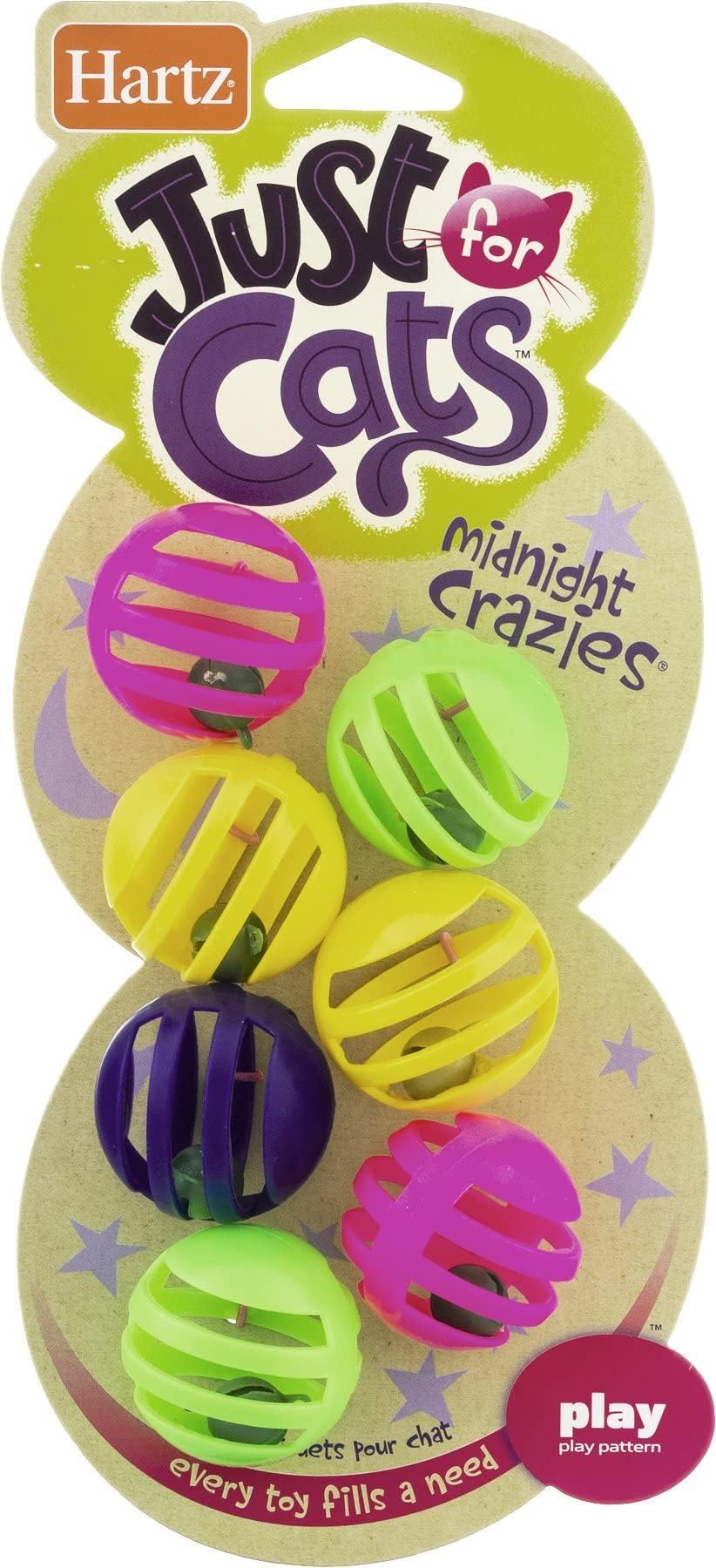 Hartz Just For Cats Midnight Crazies Cat Toy Balls - Assorted, For All Breed Sizes