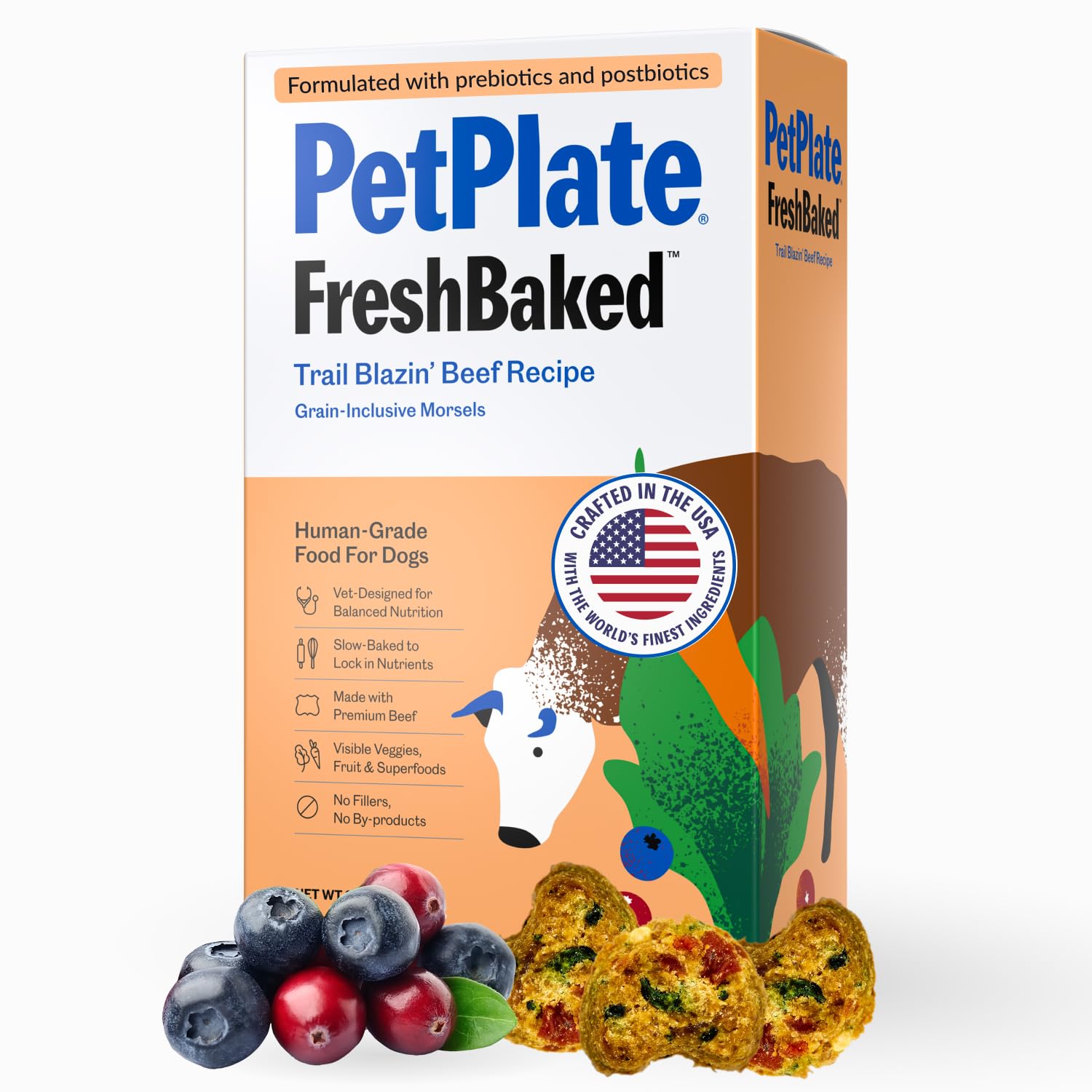 PetPlate Trail Blazin Beef FreshBaked Dry Dog Food Grain-Inclusive, Gently Baked and Air-Dried Human Grade Dog Food, Formulated