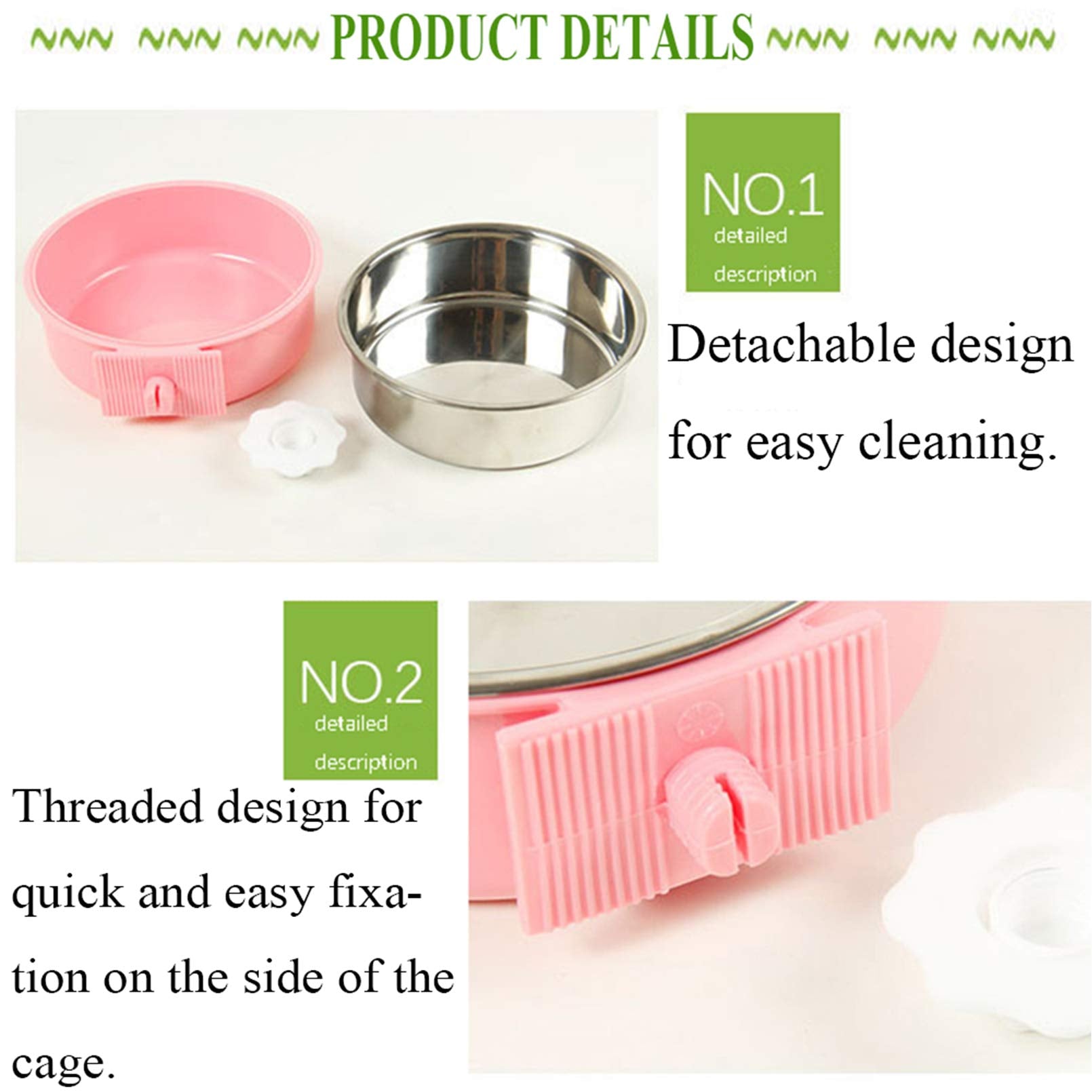 kathson Crate Dog Bowl, Removable Stainless Steel Hanging Pet Cage Bowl Food & Water Feeder Coop Cup for Cat, Puppy, Birds, Rats