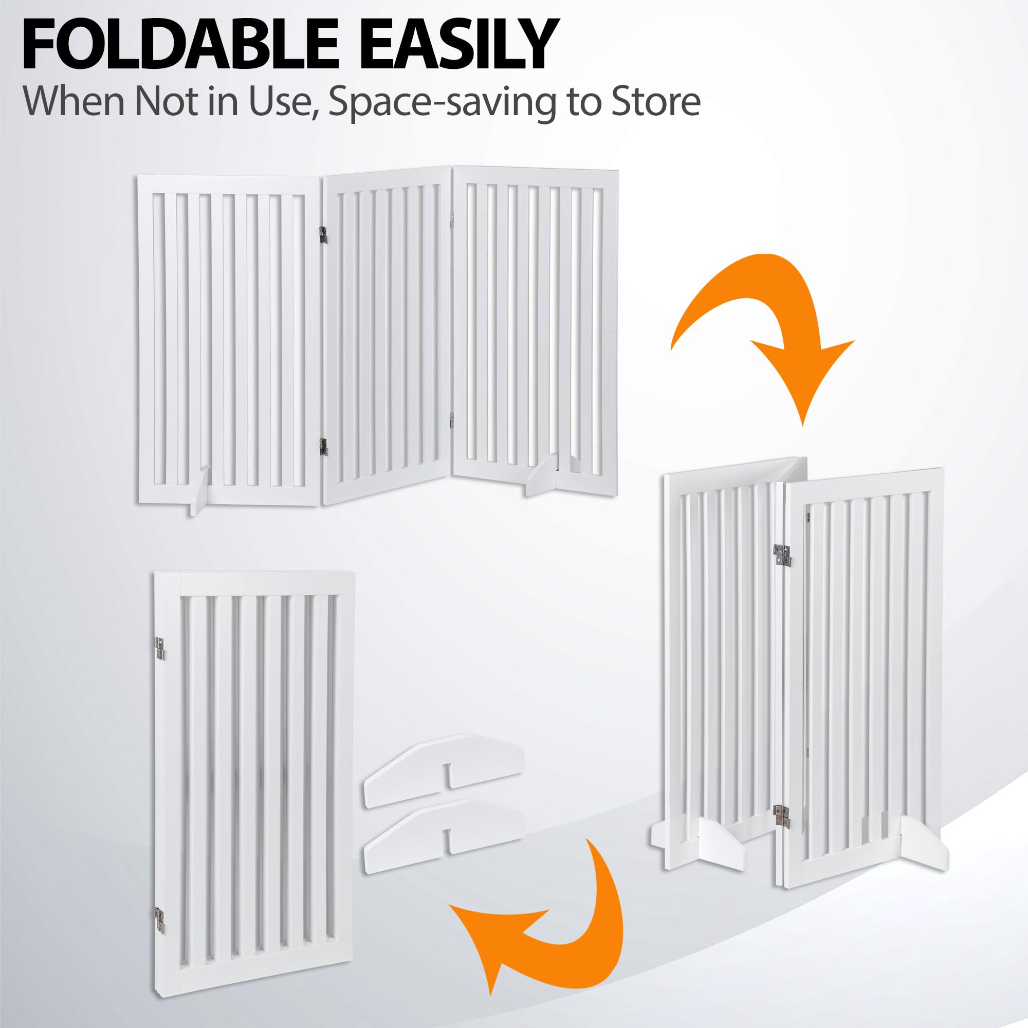 Freestanding Pet Dog Gate 36 Inch Foldable Fence Indoor 3 Panel Extra Wide Wooden Dog Door For Stairs Hallways Doorways