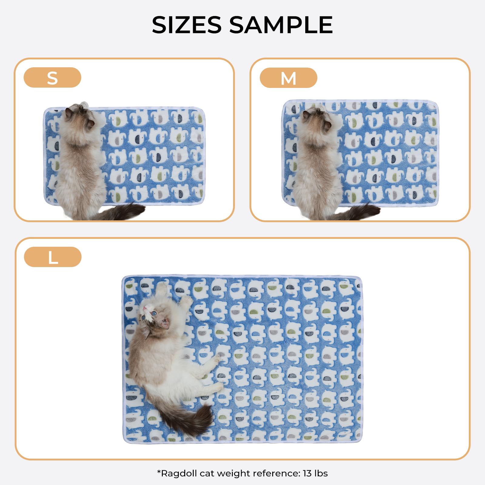 1 Pack 3 Blankets Super Soft Fluffy Premium Cute Elephant Pattern Pet Blanket Flannel Throw For Dog Puppy Cat Blue/Pink/Yellow M