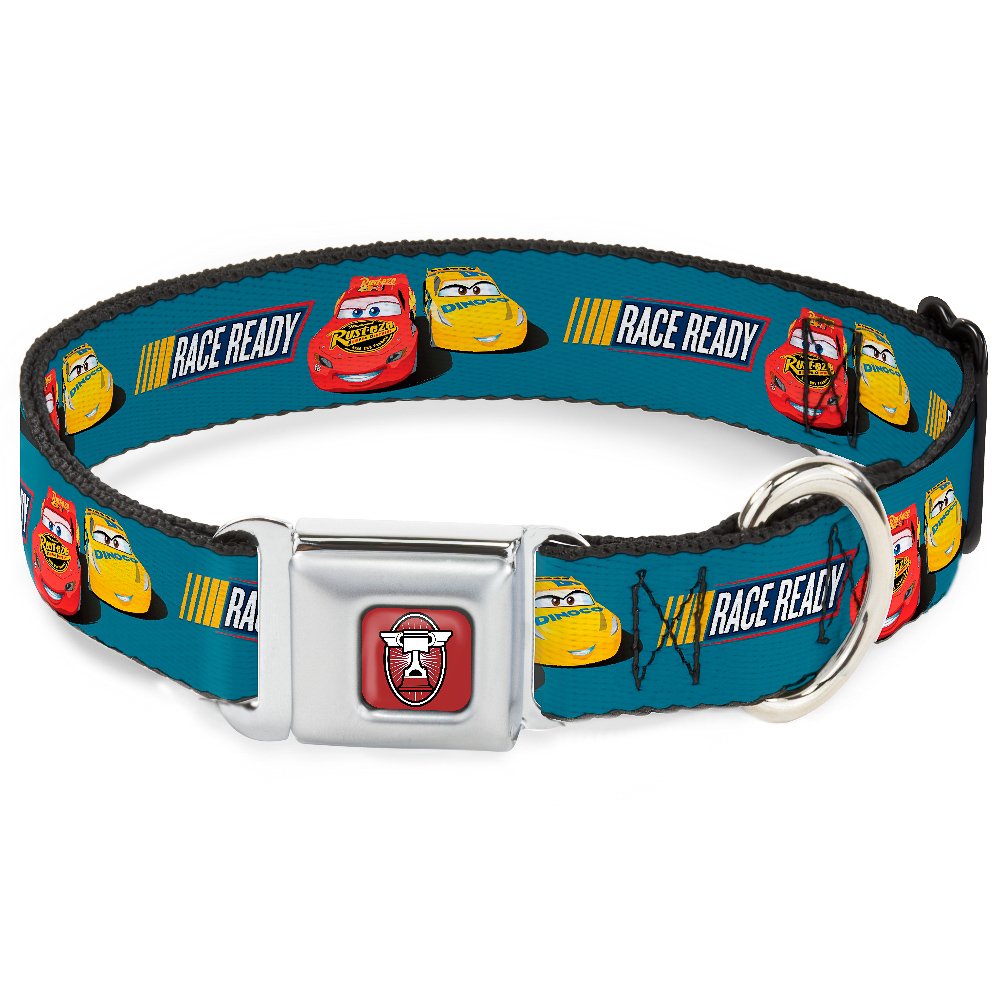 Buckle-Down Dc-Wdy417-Ws Seatbelt Dog Collar, Wide Small, Cars 3 Lightning Mcqueen/Cruz Ramirez Pose Race Ready Blue/Yellow/Red