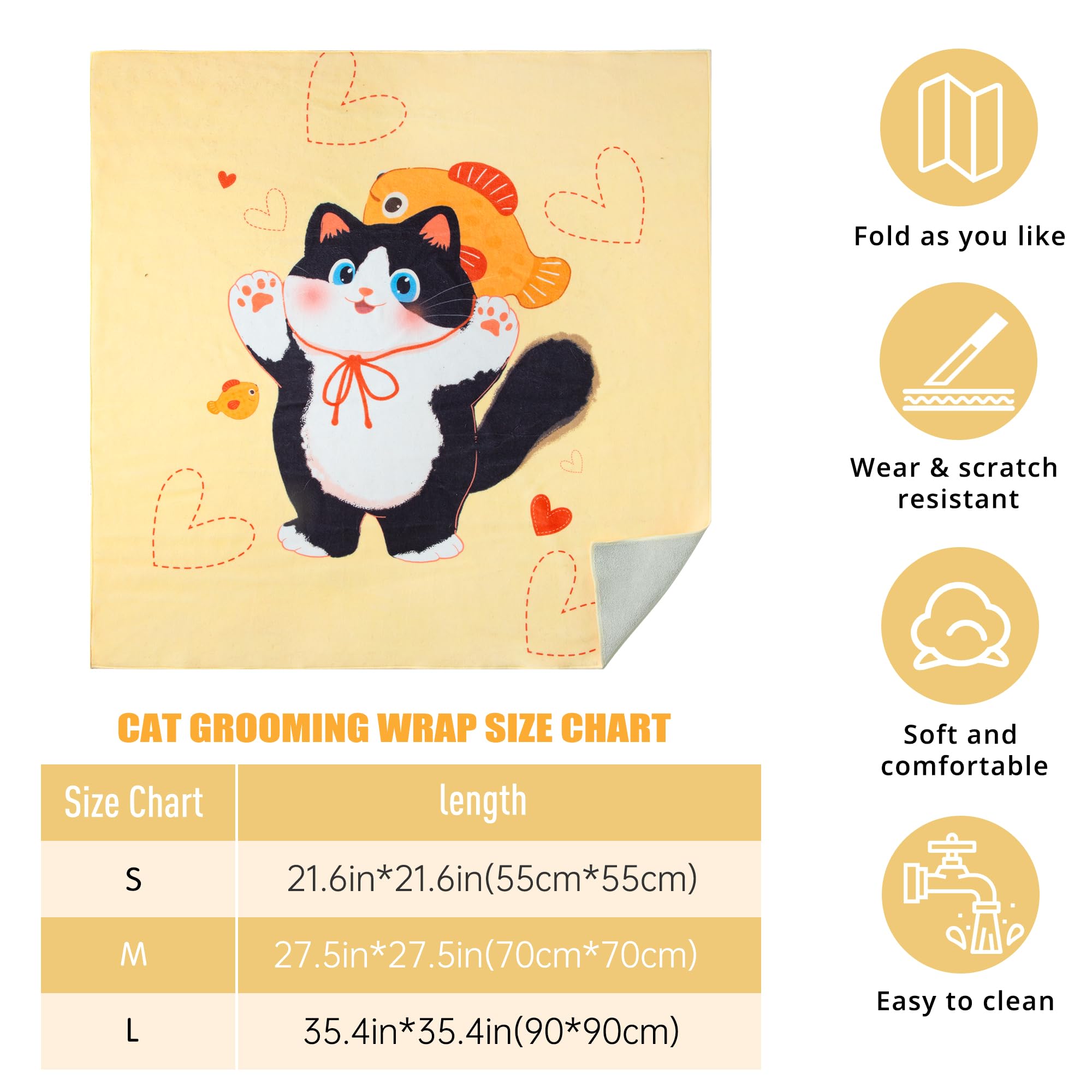 ZINGTERRA Cat Grooming Wrap - Anti-Escape, Self-Adherent, Large 35.4 Inch, Yellow Swaddle Tool for Grooming, Nail Clipping, Calming