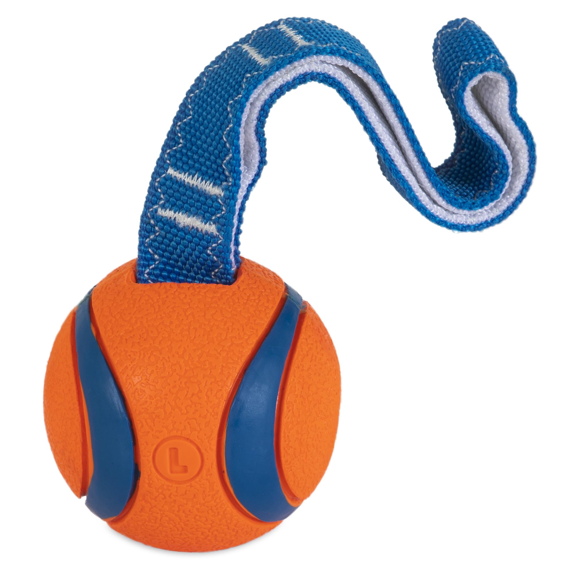 Chuckit! Ultra Tug Dog Toy - Ultra Ball On A Durable Nylon Cord Handle - Fetch And Tug-Of-War Toy For Dogs - Size Large - For Breeds 60-100 Lbs - 3-Inch Diameter - Orange And Blue