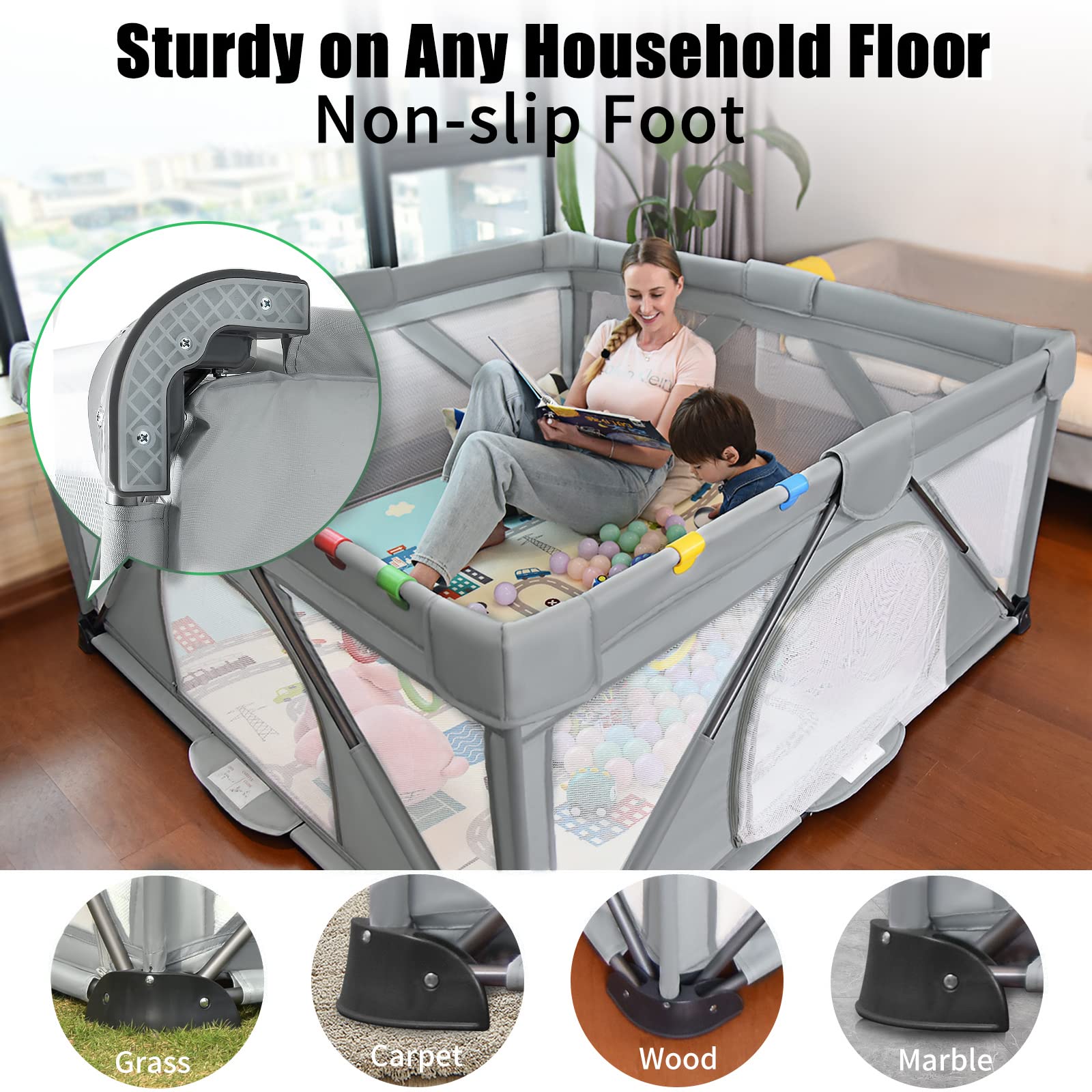 Baby Playpen Foldable, Heyo.Ja Large Play Yard, Playpen for Babies and Toddlers, Play Pens for Babies and Toddlers with Gate, In